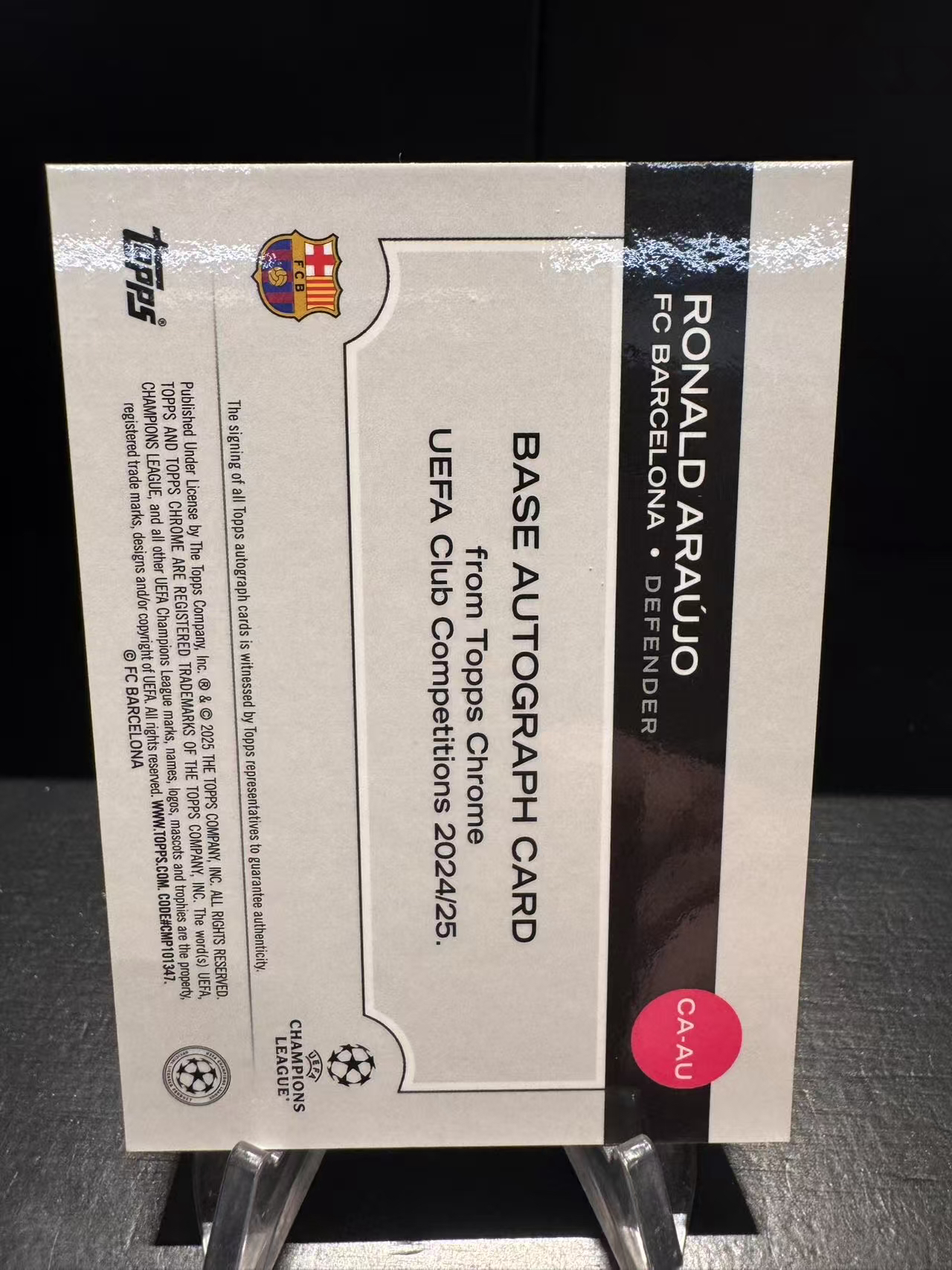 龖2025 Topps topps chrome Ronald Araujo 欧冠 正TC 罗纳德 阿劳霍 152/199编 签字 巴塞罗那 巴萨 乌拉圭 卡品如图 MJ002L