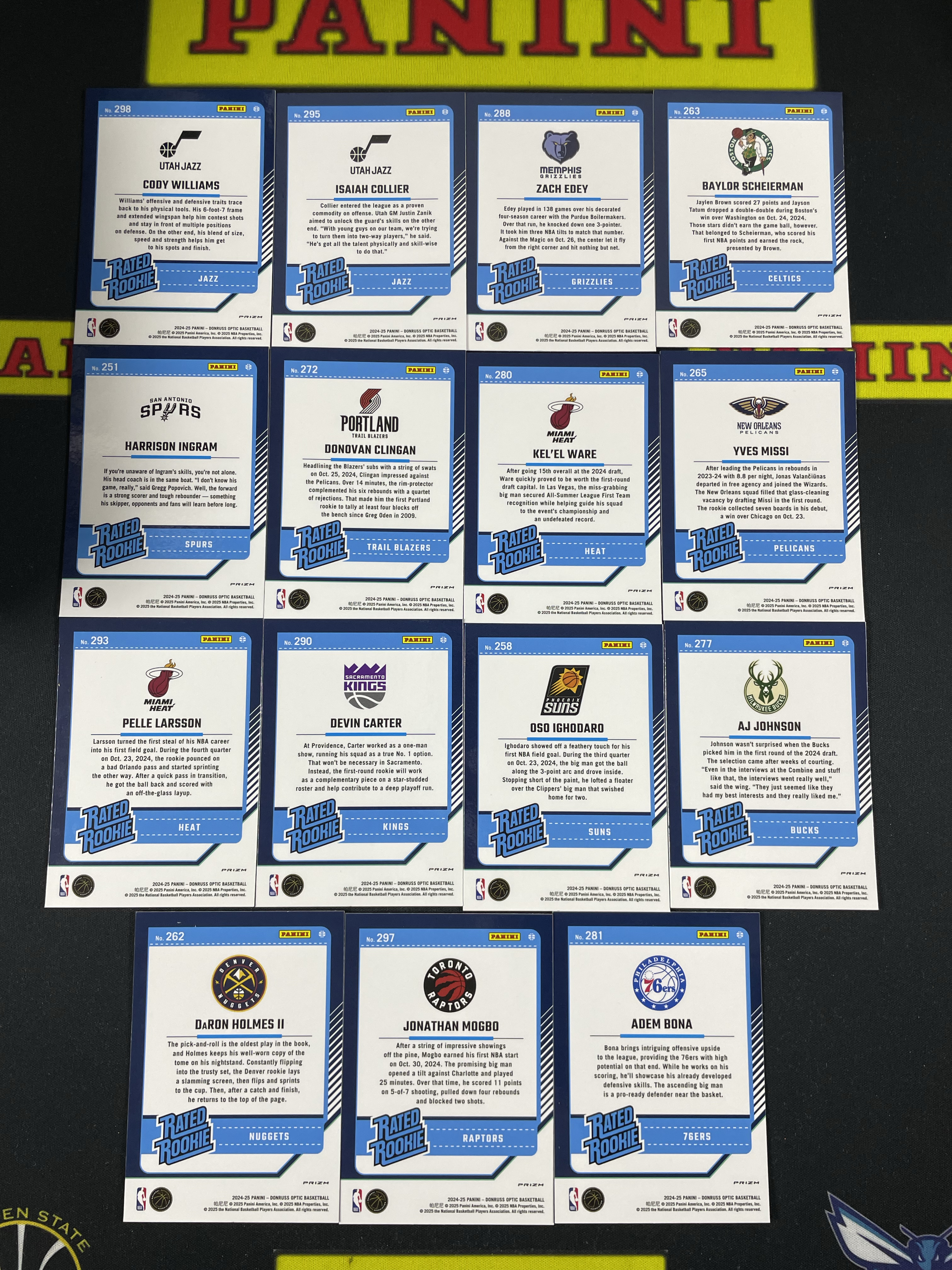 【皮成仙拍卖】PANINI 24-25 杜蕾斯 OPTIC 科迪威廉姆斯 扎克埃迪 贝勒沙伊尔曼 多诺万克林跟 德文卡特 AJ约翰逊 等 新秀 RC 粉hyper折射 一图打包【只发顺丰】白白124