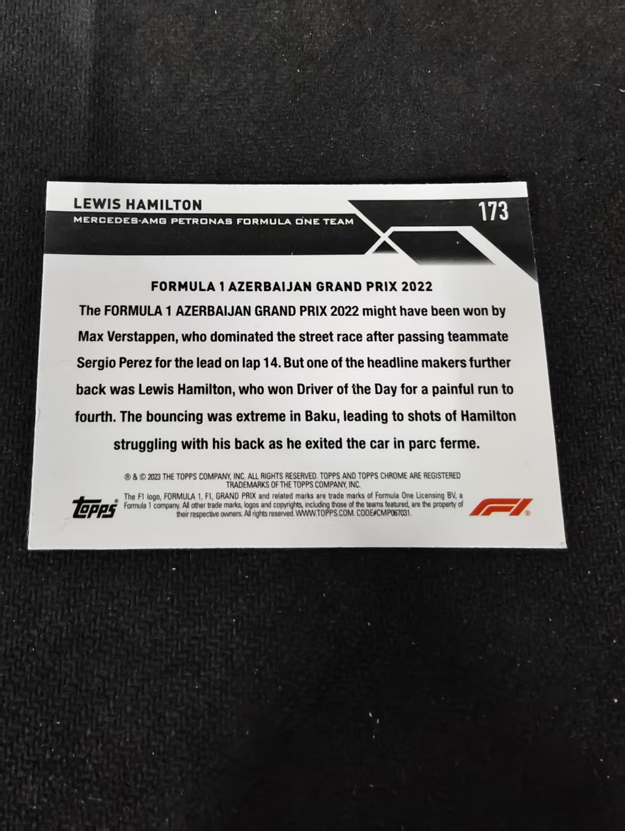 2023 Topps Chrome Lewis Hamilton F1 梅奔AMG 刘易斯 汉密尔顿 划痕 边角瑕疵 #173