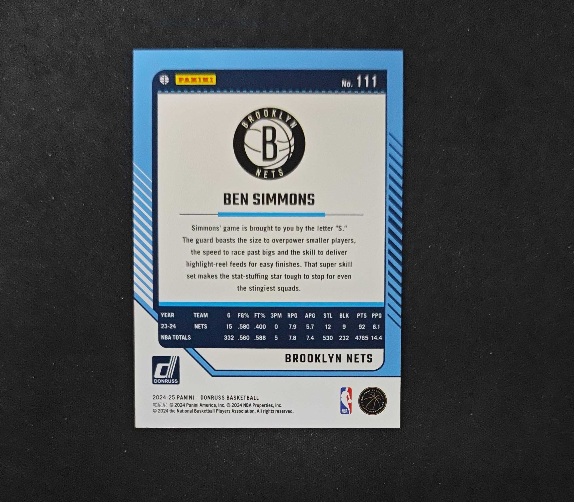 2024-25 Panini Donruss Ben Simmons 【SC拍卖】杜蕾斯 篮网 西蒙斯 125编 红星星 收藏必备(小骆)