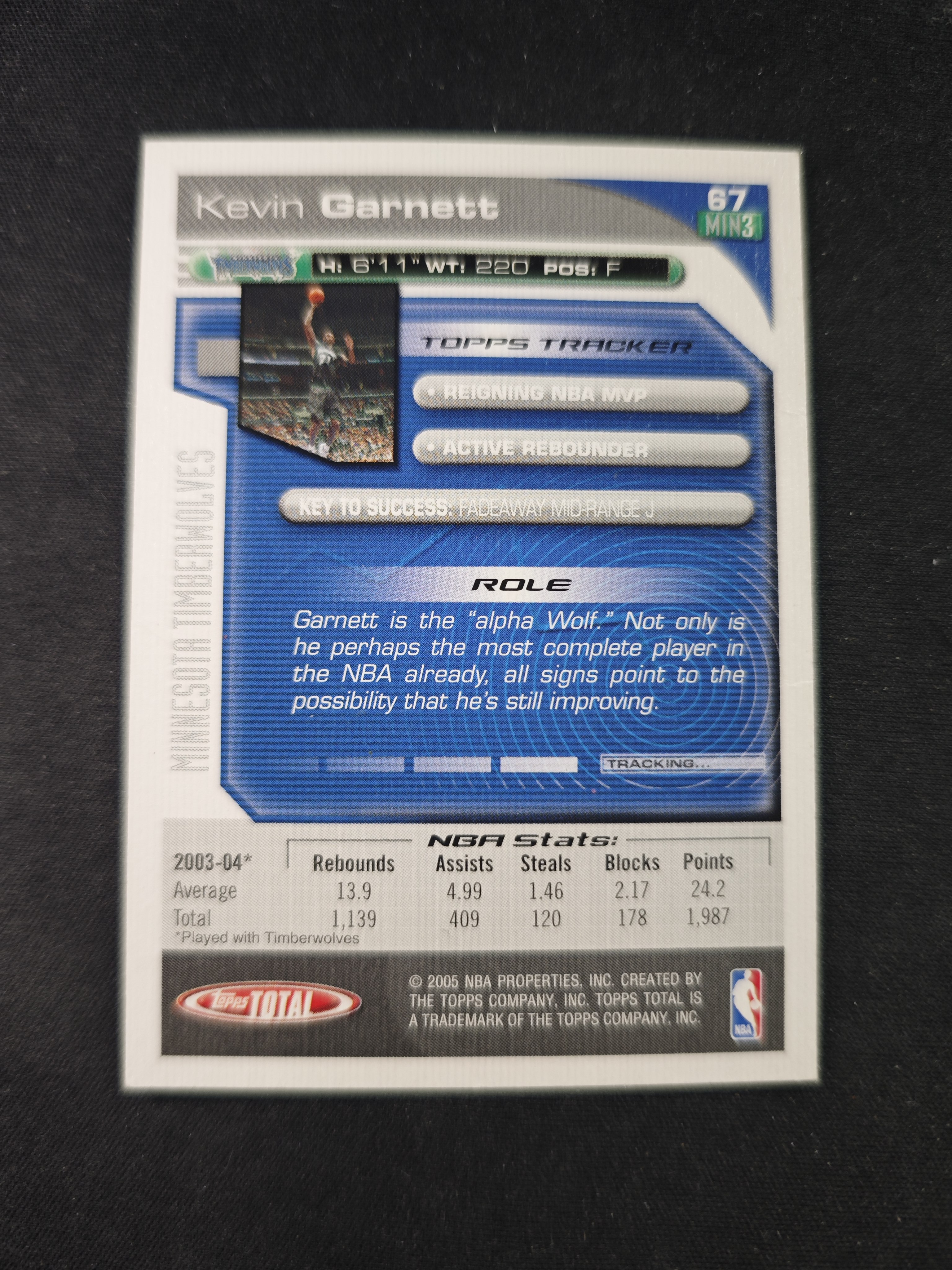 【蛤蟆特卖】凯文 加内特 狼王 2005 TOPPS TOTAL系列 经典设计 绝版好卡 稀有老特 选图超帅 边角微瑕 卡品如图 专收必备!