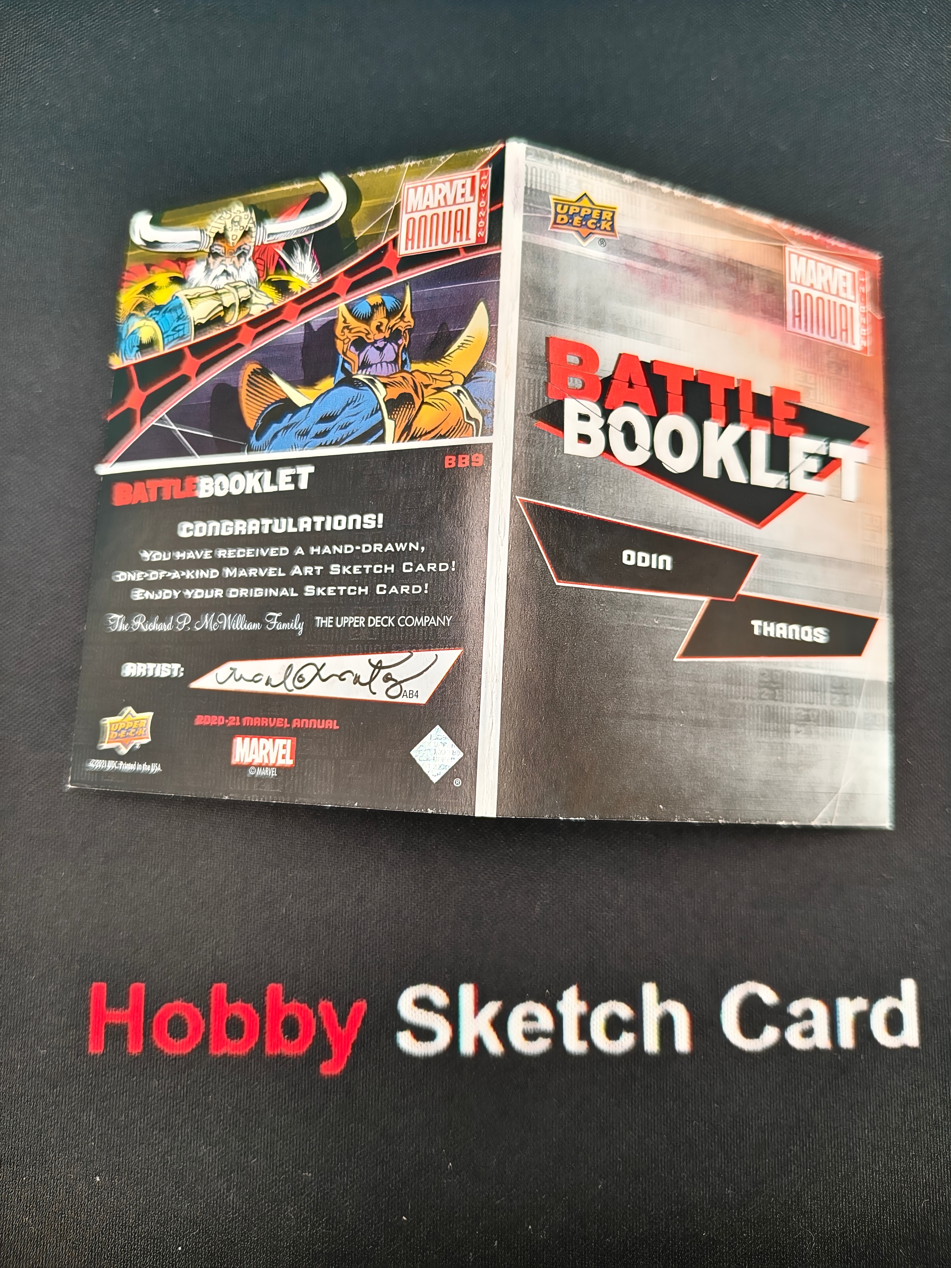 2021 Upper Deck Marvel (MCU) THANOS 漫威 年鉴 灭霸 Thanos 小书卡 手绘卡 画师 见背面 签字 签名 1of1