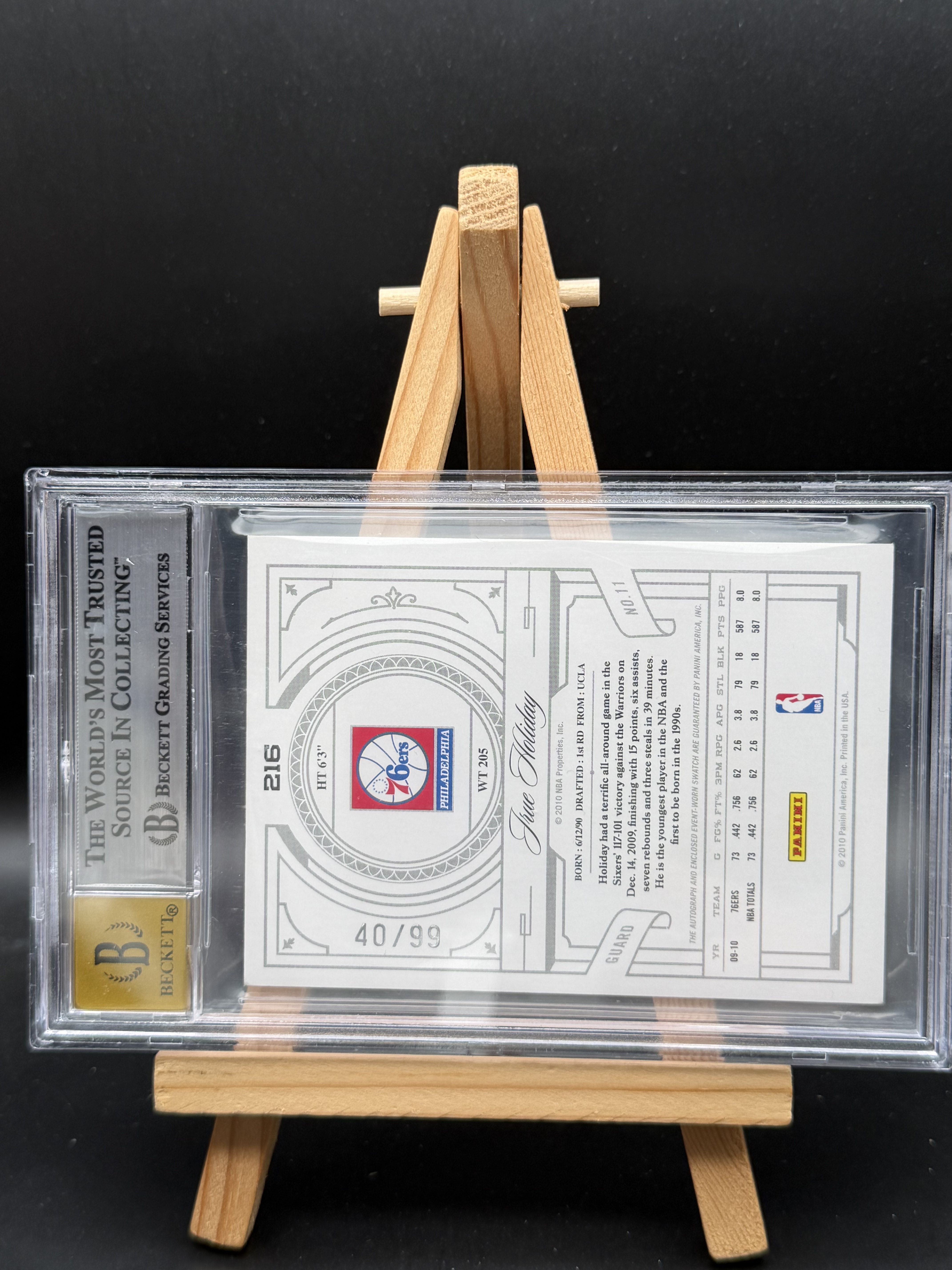 2009-10 Panini National Treasures Jrue Holiday RC 朱 霍乐迪 76人 国宝 正RPA 99编 新秀 卡签 签字 GU落场 球衣物料 patch BGS