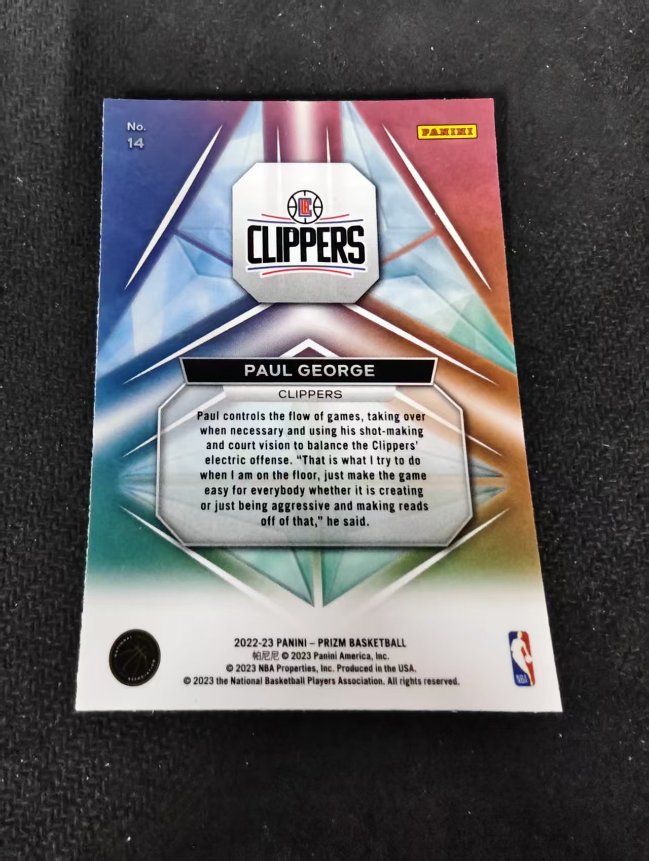 【可合并,不累计】2022-23 Panini Prizm Paul George PZ 保罗 乔治 快船 棱镜特卡 PZ 不保卡品 介意勿拍 #14