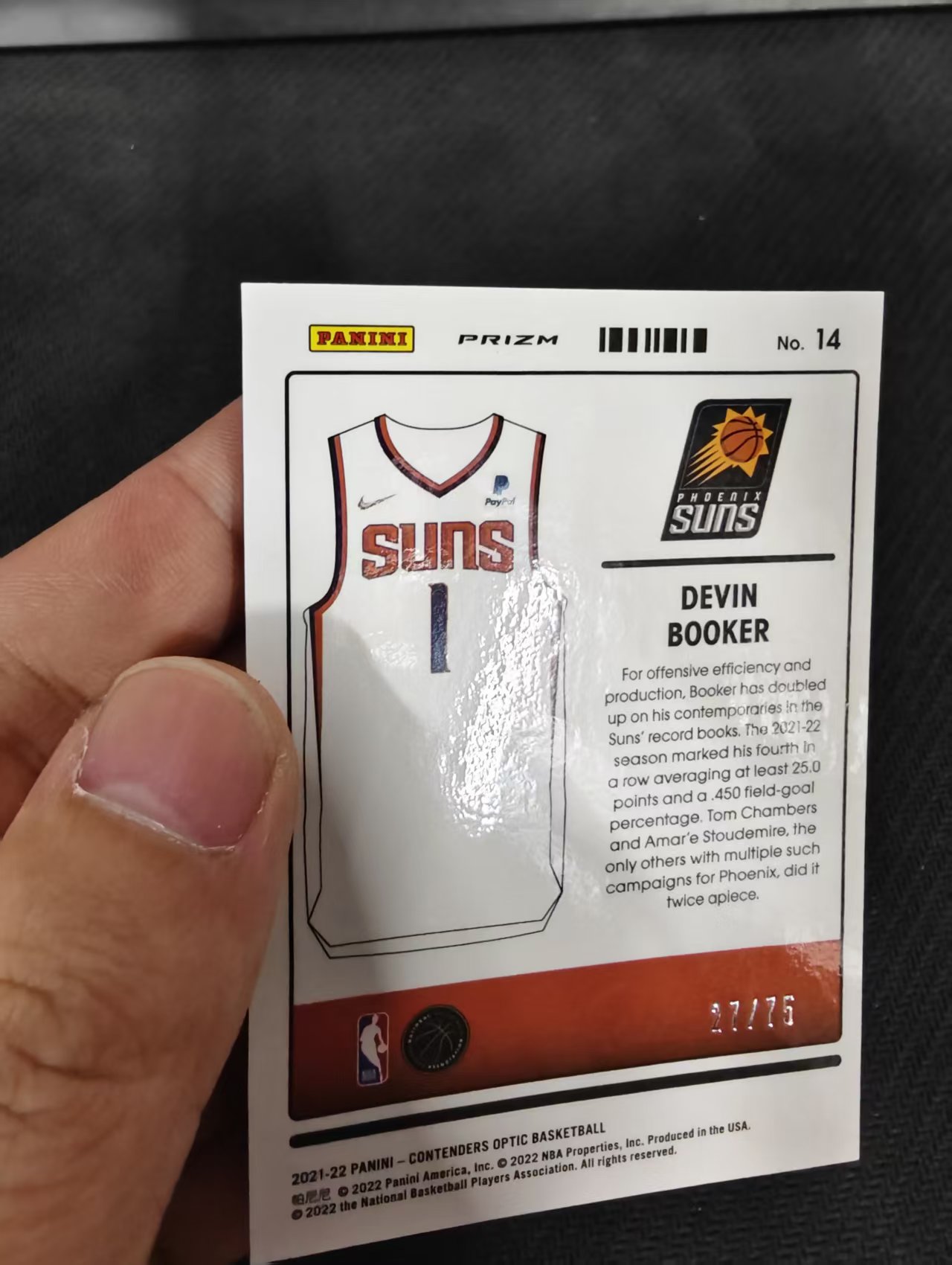 【汽水拍卖】2021-22 Panini Contenders Optic Devin Booker 球票OP 德文 布克 小背心特卡 蓝碎冰 75编 微瑕如图