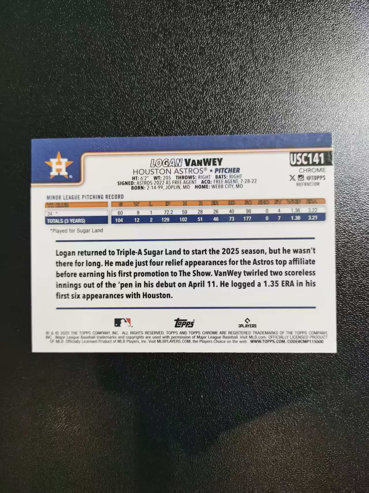 2025 Topps Chrome Logan VanWey 洛根范维伊 新秀RC TC棒球 MLB 折射 收藏凑套 卡品如图 免费代拍CC16