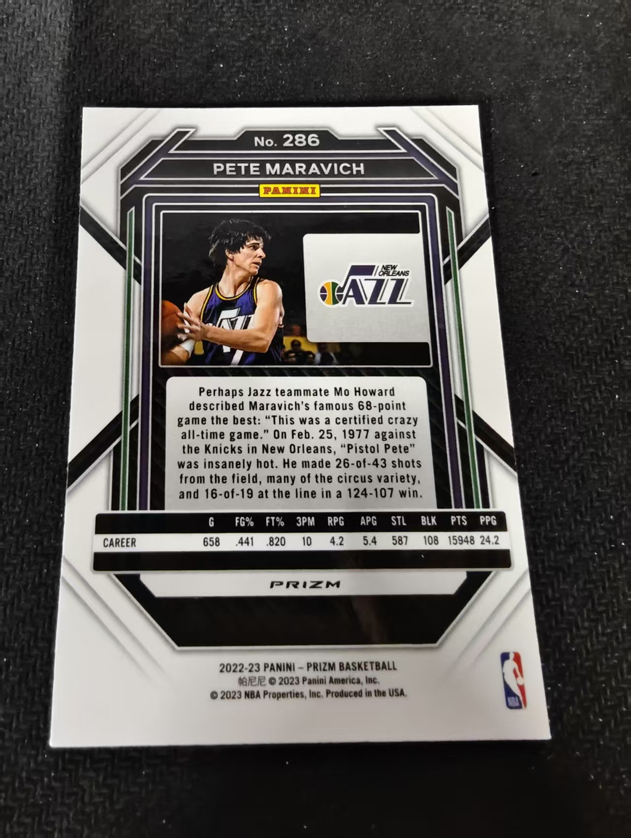 2022-23 Panini Prizm Pete Maravich 皮特 马拉维奇 爵士 红波纹 PZ 划痕 边角瑕疵 #286