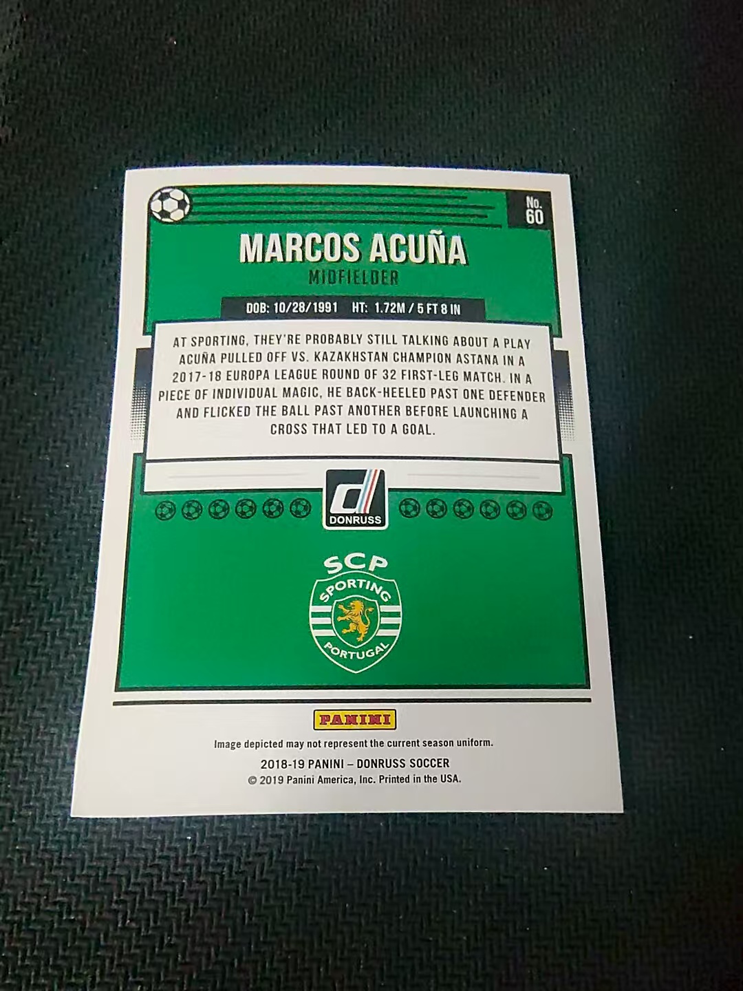 【可合并,不累计】2018-19 Panini Donruss Marcos Acuna 马科斯 阿库尼亚 阿根廷 杜蕾斯 划痕 边角瑕疵 #60