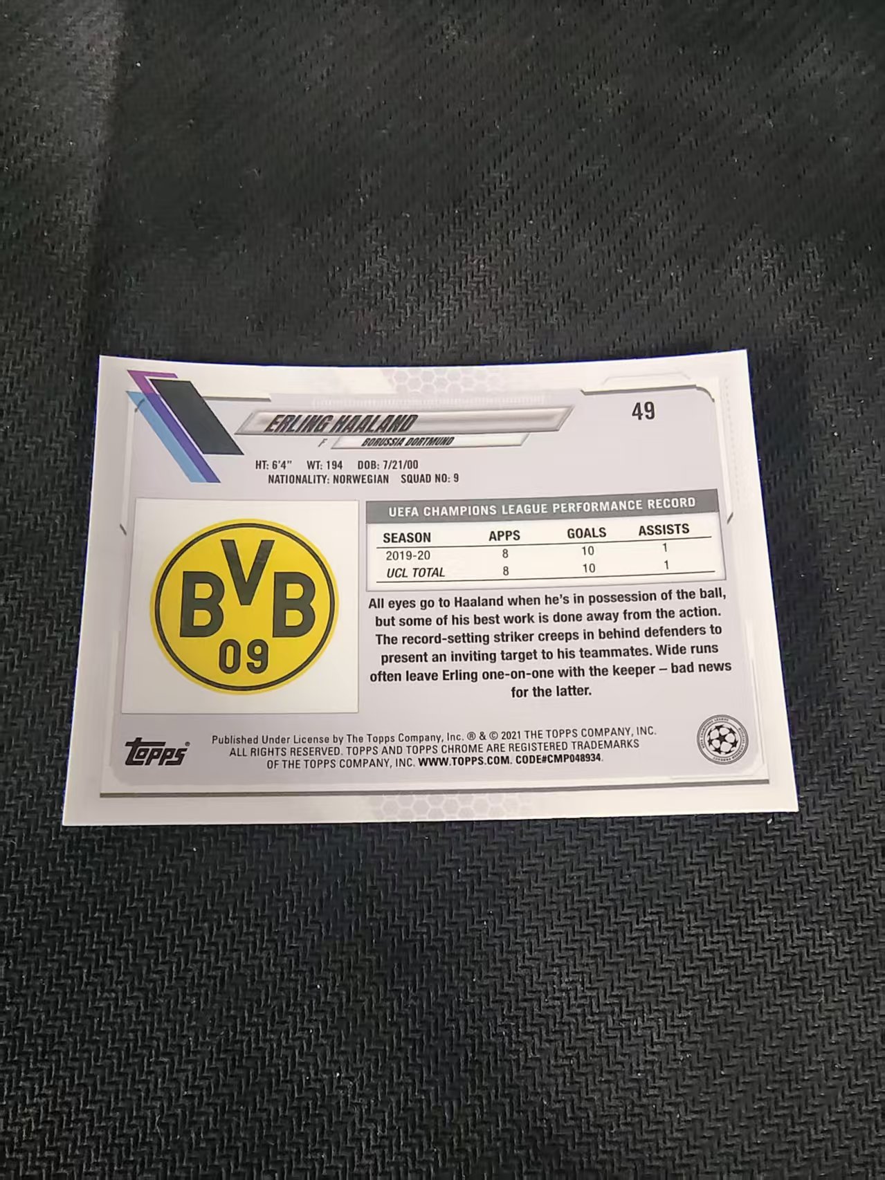 【可合并,不累计】2021 Topps Chrome Erling Haaland 多特蒙德 哈兰德 魔人布欧 欧冠 划痕 边角瑕疵 @49