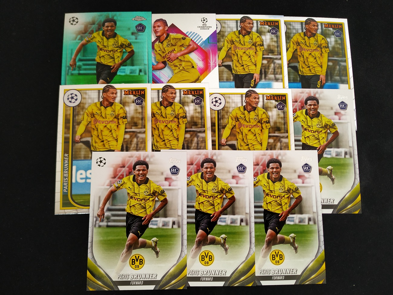 11-6 wuwu 526 【钢蛋儿拍卖】 Topps 欧冠 Chrome Finest 梅林 UCC 多特蒙德 11张 RC 新秀 1张折射 10张base 帕里斯 布伦纳 Paris Brunner 不保卡品