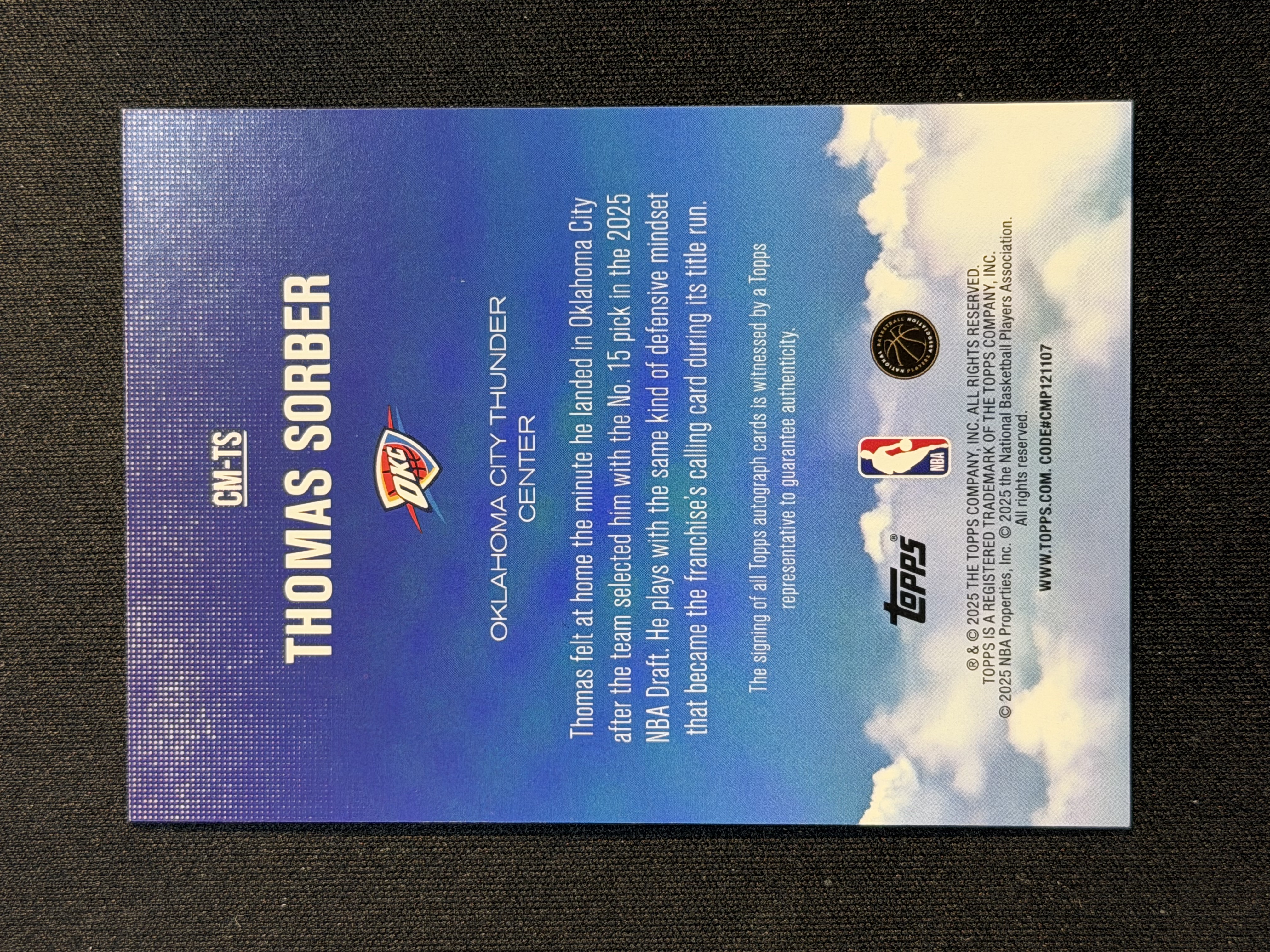 2025-26 Topps flagship Thomas Sorber RC 托马斯 索博 新秀 签字 -feng