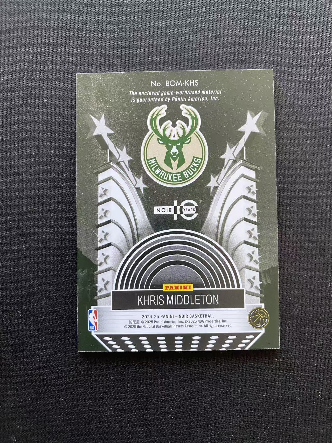 2024-25 Panini Noir Khris Middleton 雄鹿 克里斯 米德尔顿 球衣 物料 gu亲穿 99编【king#18】瑕疵如图