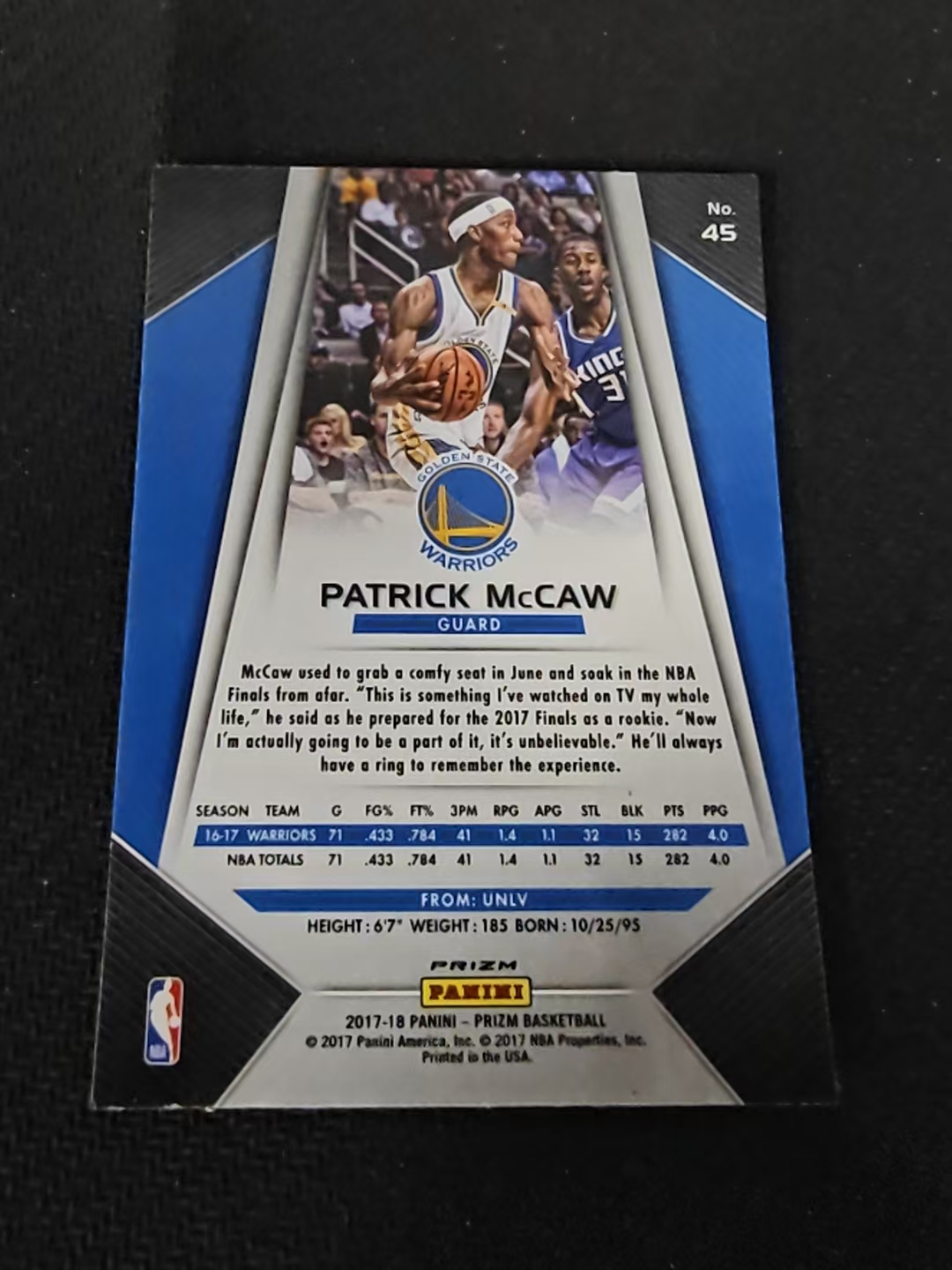 2017-18 Panini Prizm Patrick McCaw 勇士队 麦考 泡泡折 PZ 划痕 边角瑕疵 #45