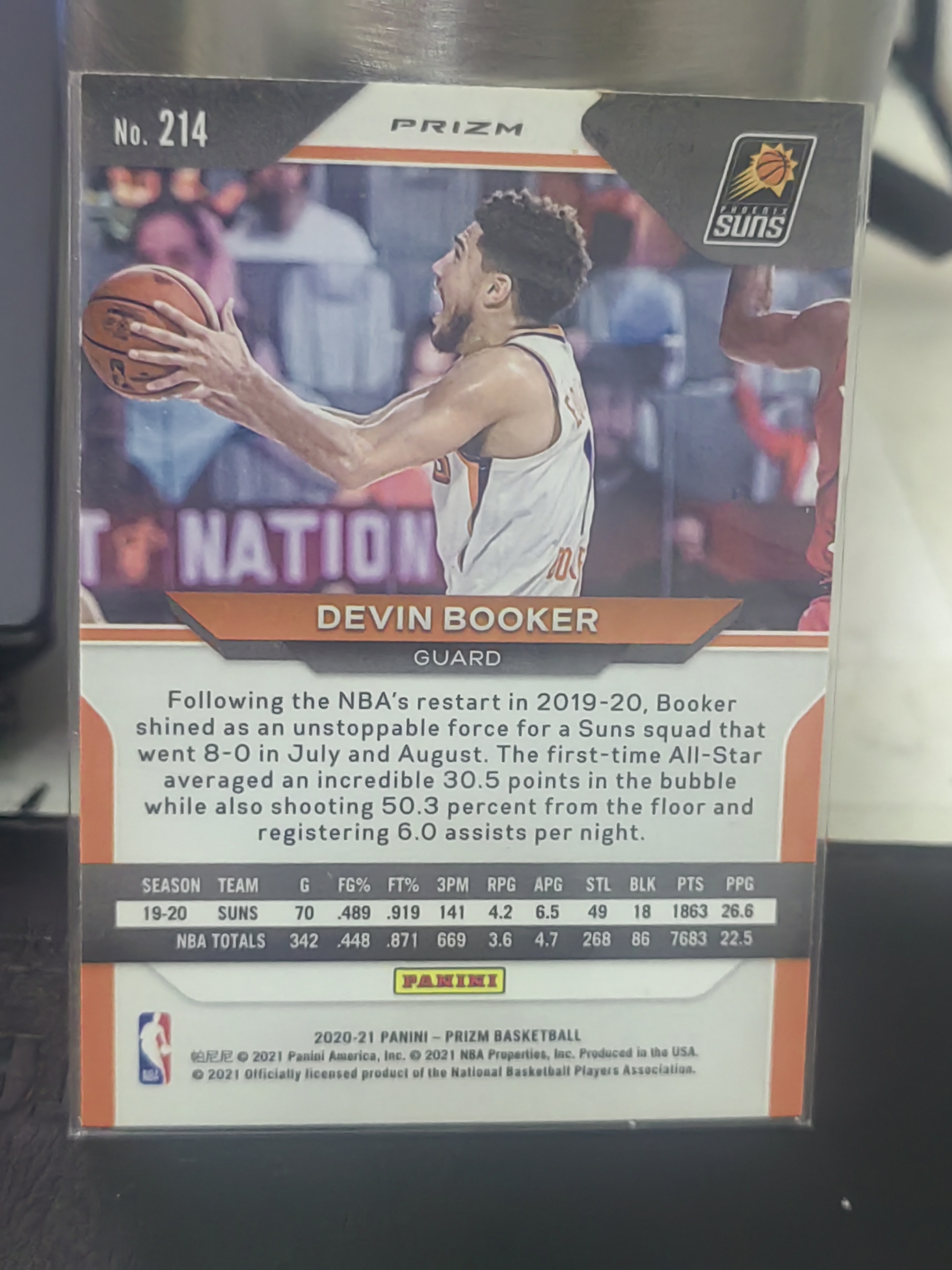 2020-21 Panini Prizm Devin Booker PZ 银折 德文 布克 太阳 篮 白边白角 不保卡品 卡品如图
