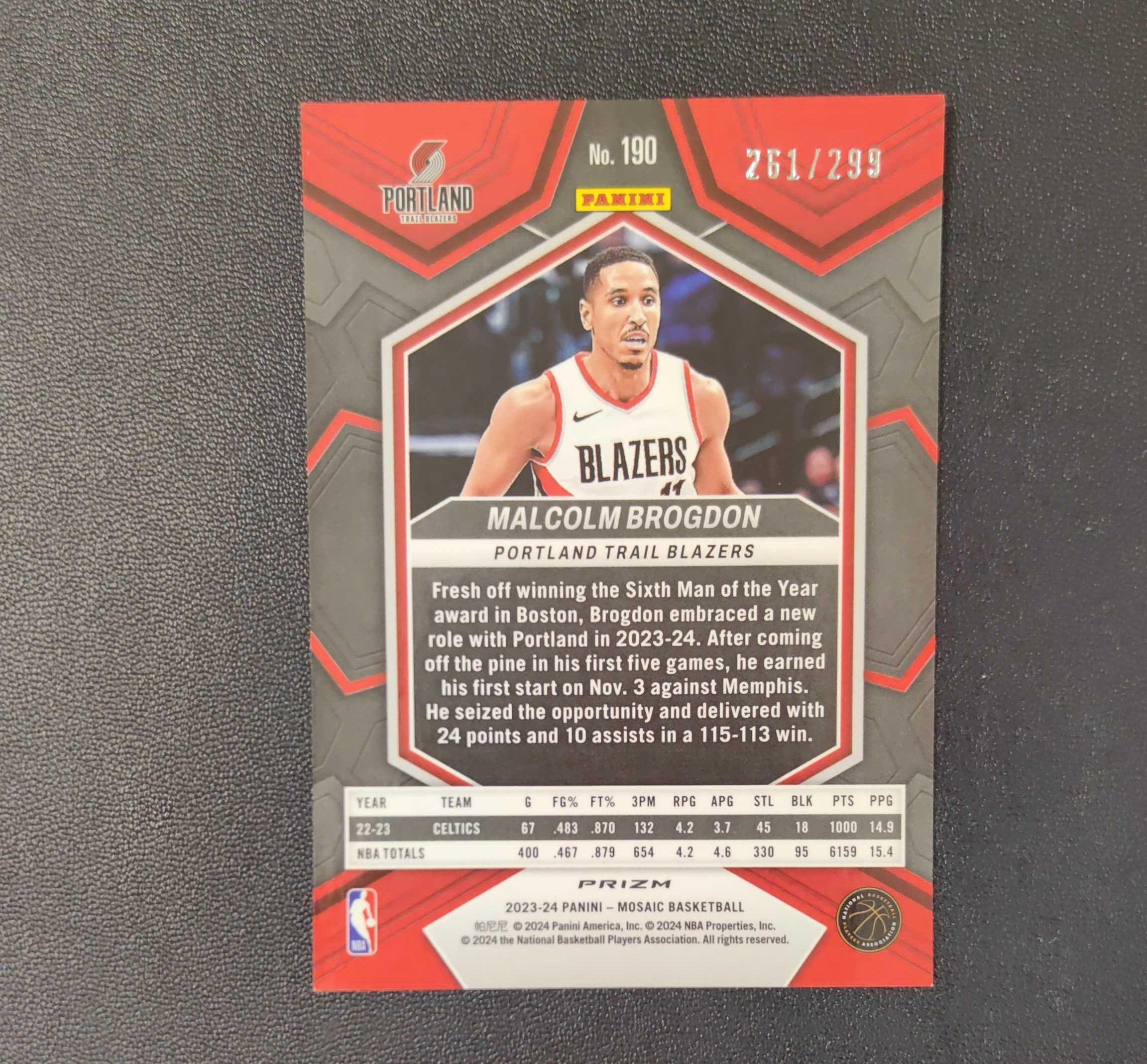 2023-24 Panini Mosaic Malcolm Brogdon 开拓者 马尔科姆 布罗格登 /299编 299编 东契奇 sga 库里 文班亚马 詹姆斯 多张再拍