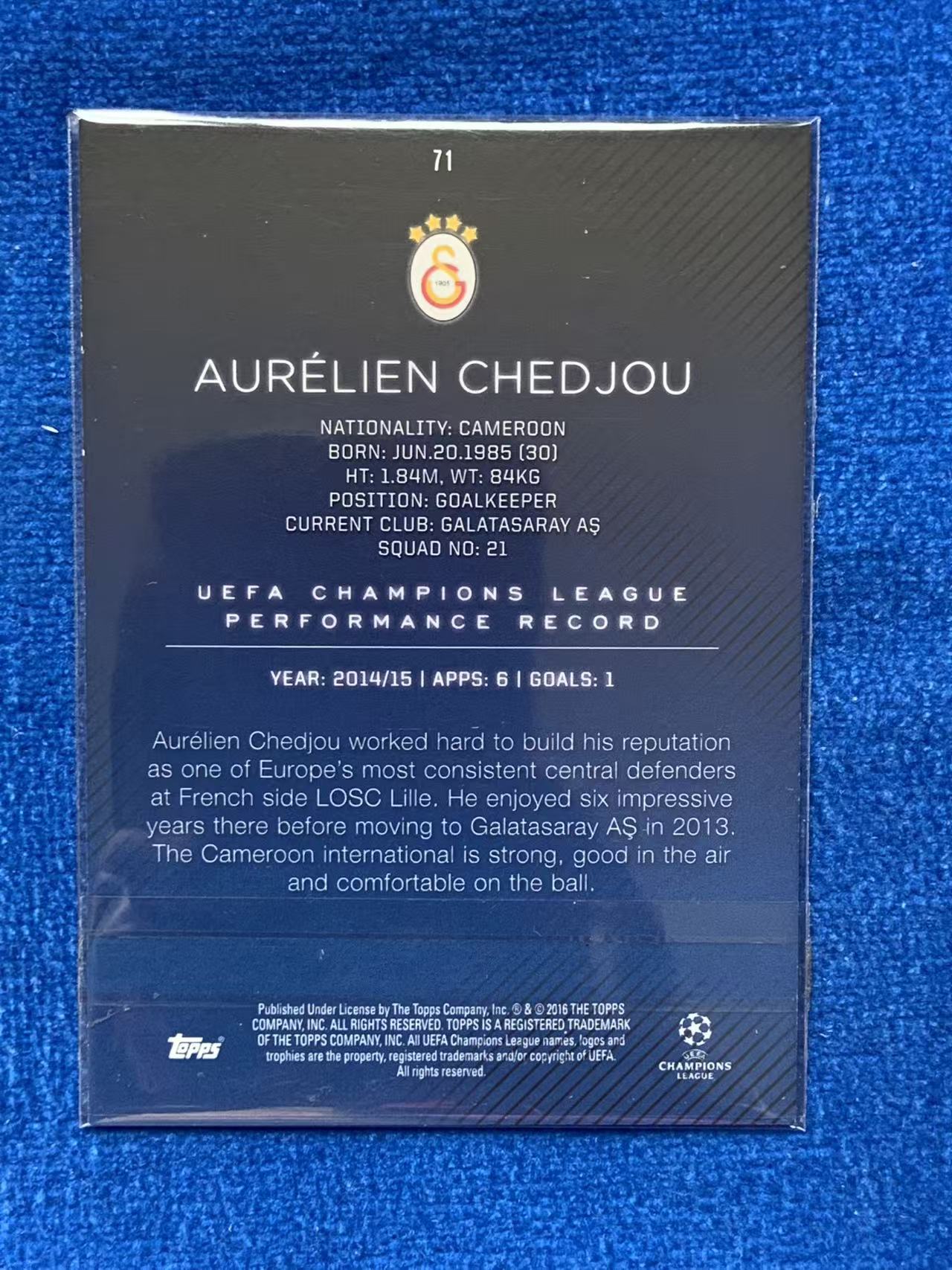 2016 Topps UEFA Champions League Chedjou 欧冠 99编绿折Green 加拉塔萨雷Galatasaray 谢朱 欧赛尔Auxerre 里尔Lille
