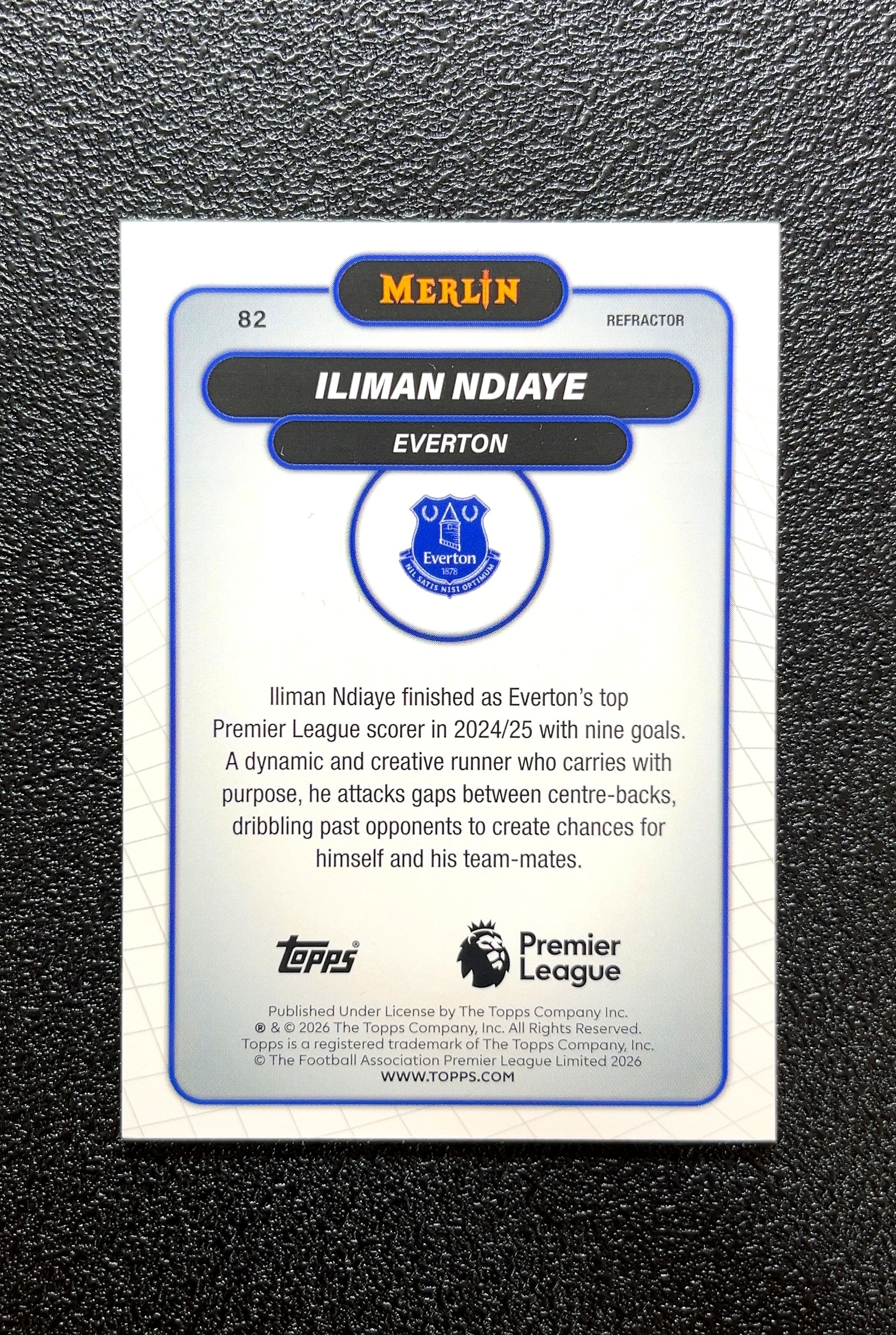 【小白1%代卖】2026 Topps Merlin RefraCTOR 折射卡 Iliman Ndiaye 伊利曼·恩迪亚耶 银折 折射 卡品如图 高价值 #82 Everton 埃弗顿 0802