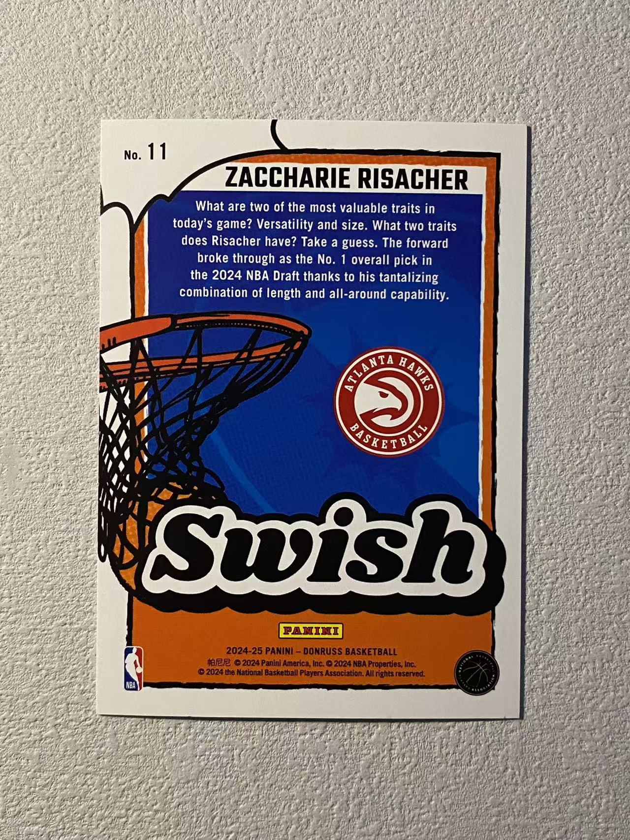 2024-25 Panini Donruss Zaccharie Risacher RC 杜蕾斯 老鹰 新秀rc 里萨谢 /25编 低编 swish特卡 风车折 折射 收藏必备