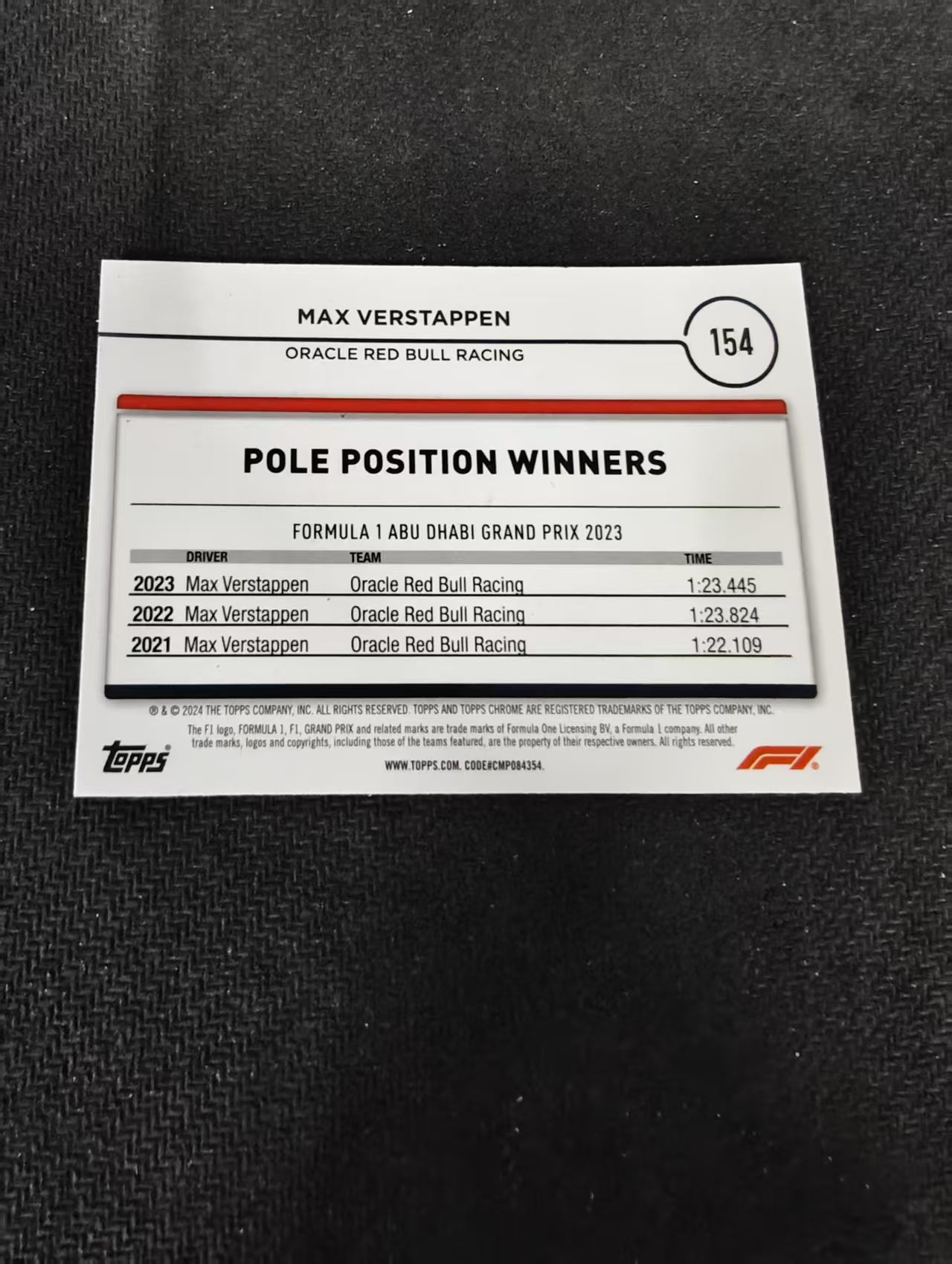 2024 Topps Chrome F1 Max Verstappen 维斯塔潘 红牛 划痕 边角瑕疵 #154