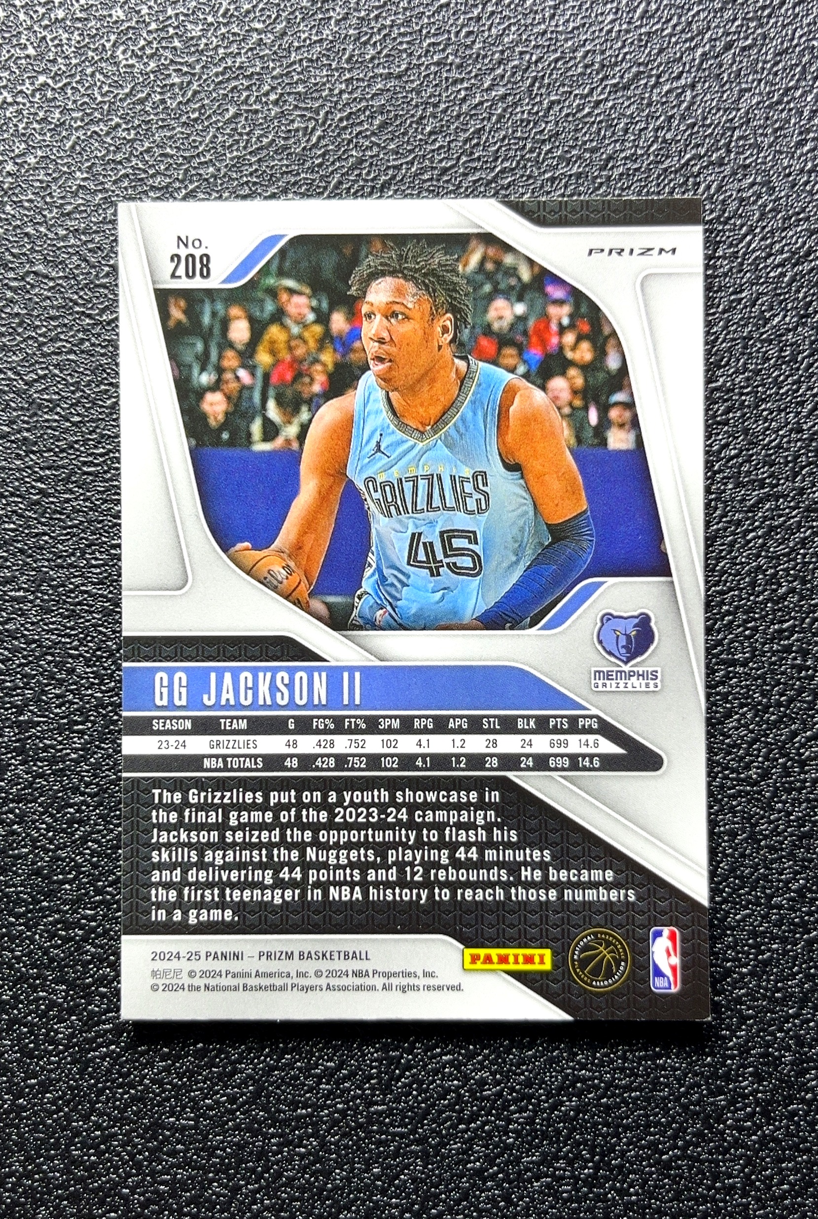【小白1%代卖】2024-25 Panini Prizm GG Jackson II 杰克逊 银折 折射 卡品如图 高价值 #208 Memphis Grizzlies 孟菲斯灰熊 0712