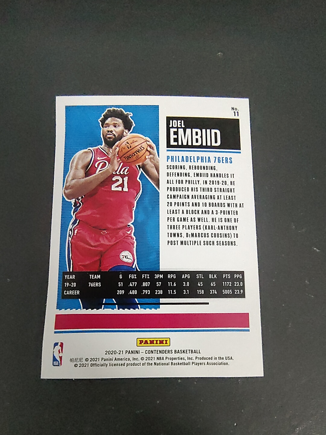 【可合并,不累计】2020-21 Panini Contenders Joel Embiid 76人 乔尔 恩比德 球票 边角瑕疵 #11
