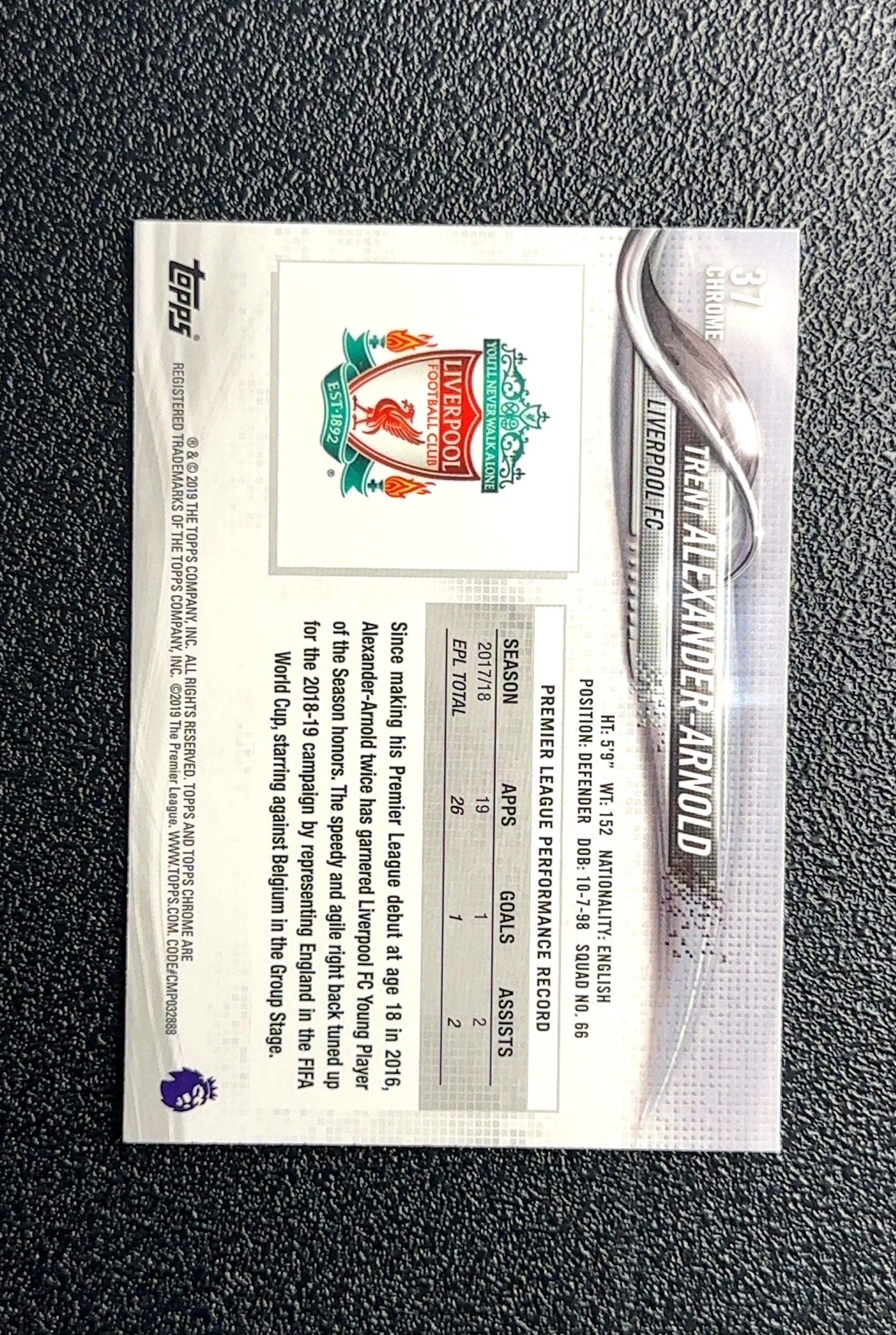 【大鱼】2019 Topps Chrome Trent Alexander-Arnold 特伦特·亚历山大-阿诺德 新秀 RC 卡品如图 高价值 #31 Liverpool FC 0028#525