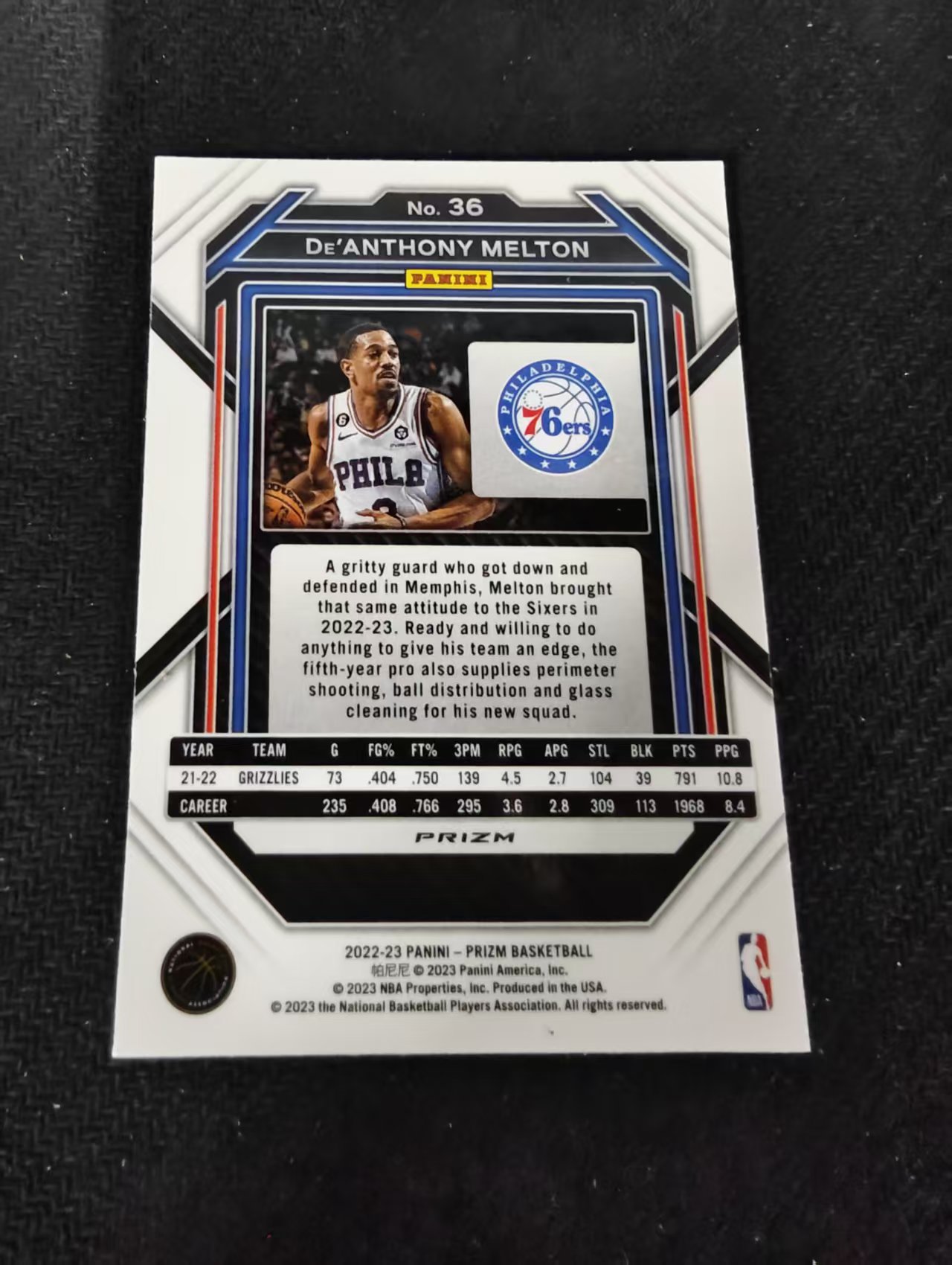 2022-23 Panini Prizm De'Anthony Melton pz 76人 梅尔顿 红波纹 PZ 划痕 边角瑕疵 #36