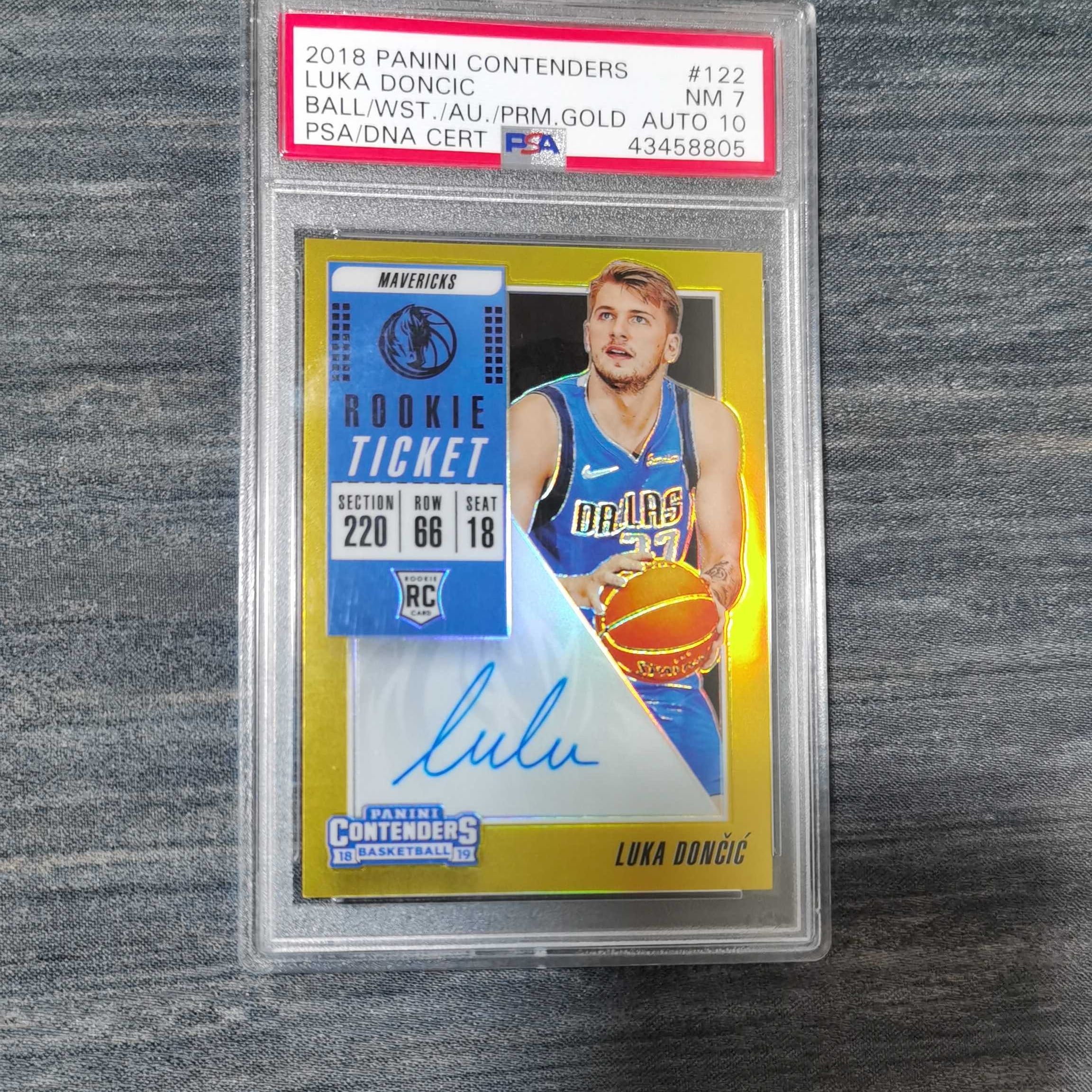 2018-19 Panini Contenders Luka Doncic RC 直升机代拍 球票 77 卢卡 东契奇 新秀 04/10编 签字 亲签 金折 PSA评级10分稀有  jason