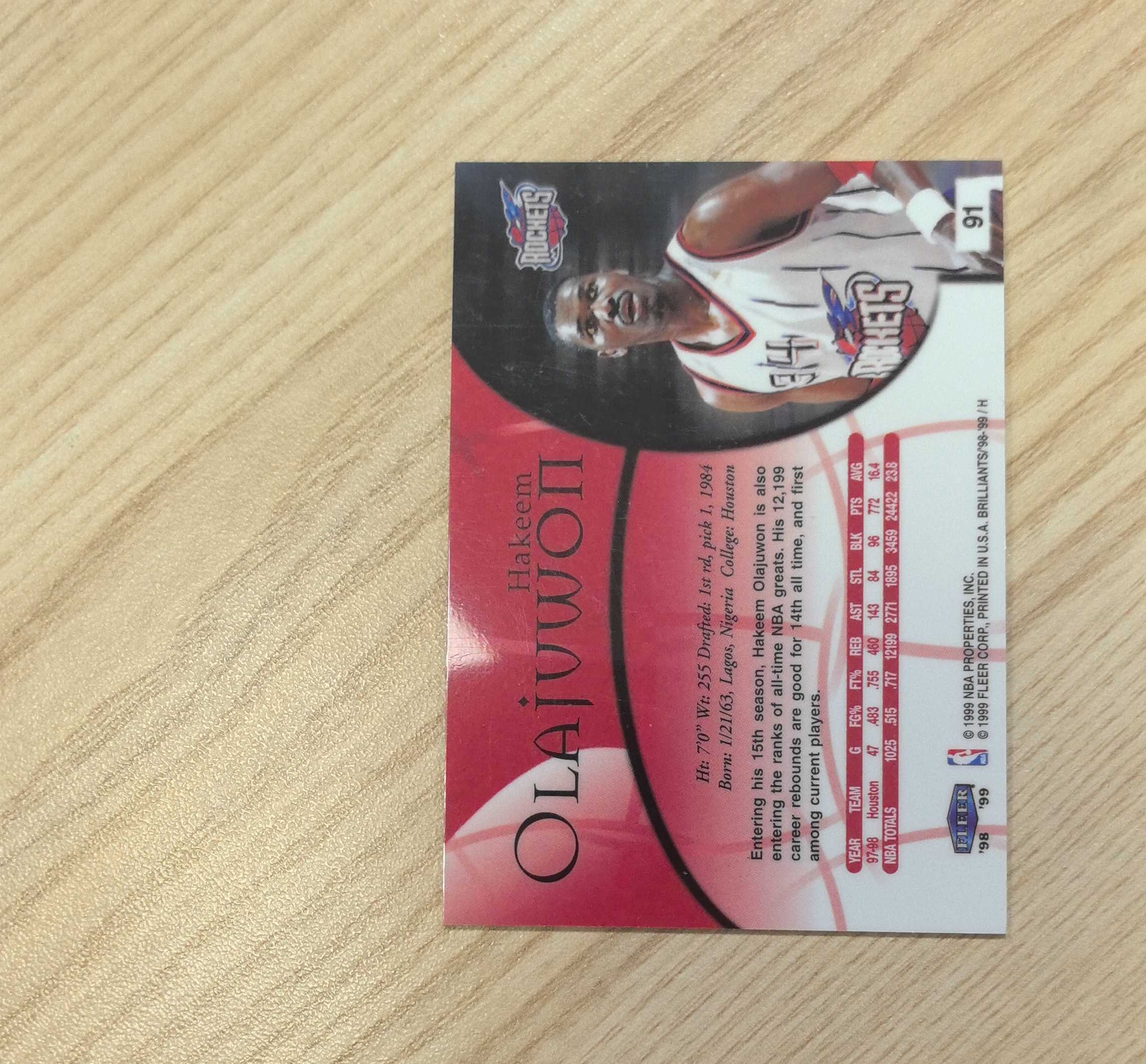 1998-99 Fleer Brilliants Hakeem Olajuwon 奥拉朱旺 大梦 50大 75大 名人堂 84年状元 2届总冠军 12届全明星 MVP 6届最佳一阵2届最佳防守火箭猛龙