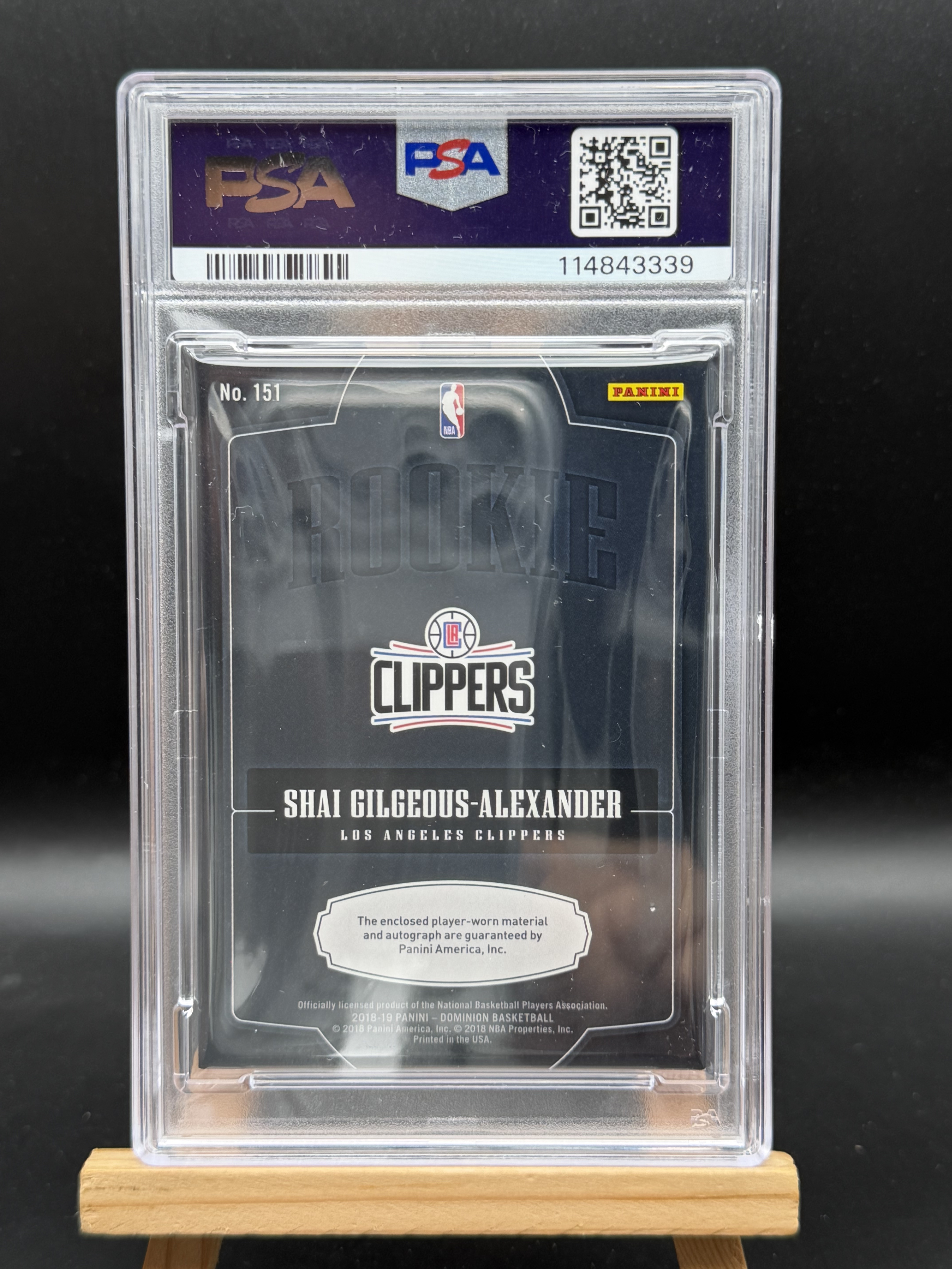 2018 Panini Dominion Shai Gilgeous-Alexander RC SGA 亚历山大 快船 多米诺 RJA RPA 199编 新秀 卡签 签字 GU落场 球衣物料 PSA