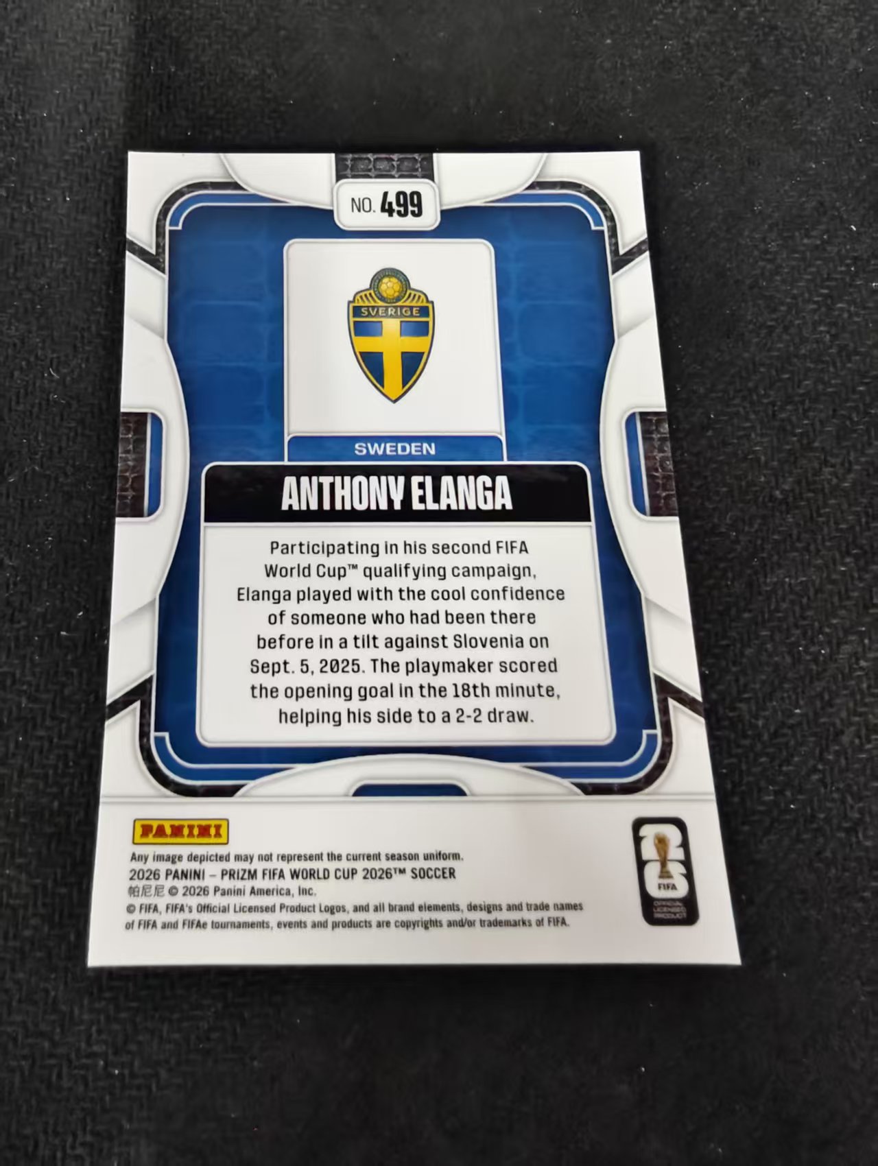 2026 Panini World Cup Prizm Anthony Elanga 世界杯PZ 瑞典 安东尼 埃兰加 PZ世界杯 划痕 边角瑕疵#499
