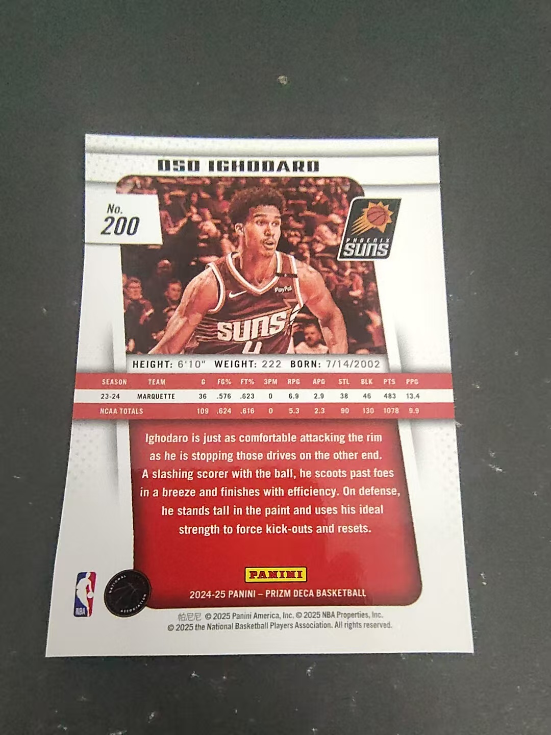 【可合并,不累计】2024-25 Panini Prizm Oso Ighodaro PZ deca 复古 伊戈达罗 新秀 rc 太阳 复刻 划痕 边角瑕疵 #200