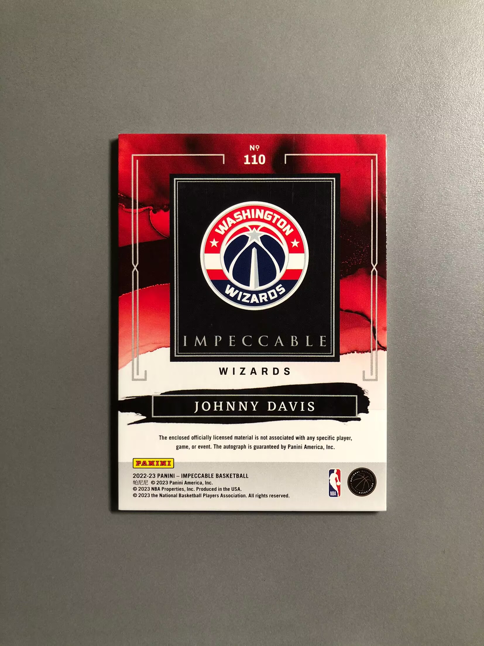 2022-23 Panini Impeccable Johnny Davis RC 约翰尼·戴维斯 奇才 新秀 RC 球衣 签字 卡签 RPA 中国红 88编 切割暴力 实卡好看 卡品如图 FT032