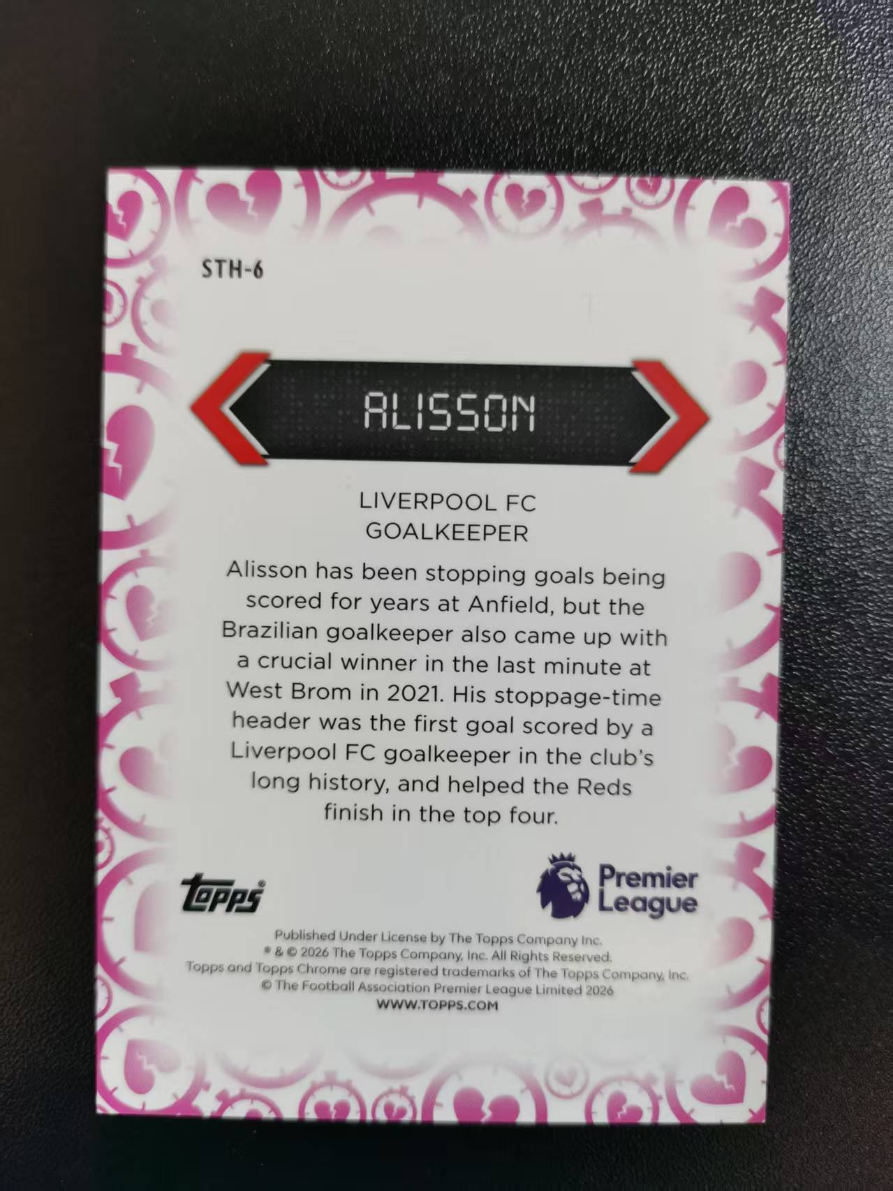 2026 Topps Chrome Alisson 阿利松 利物浦 巴西国门 TC英超 心碎折 收藏凑套 卡品如图 免费代拍CC02