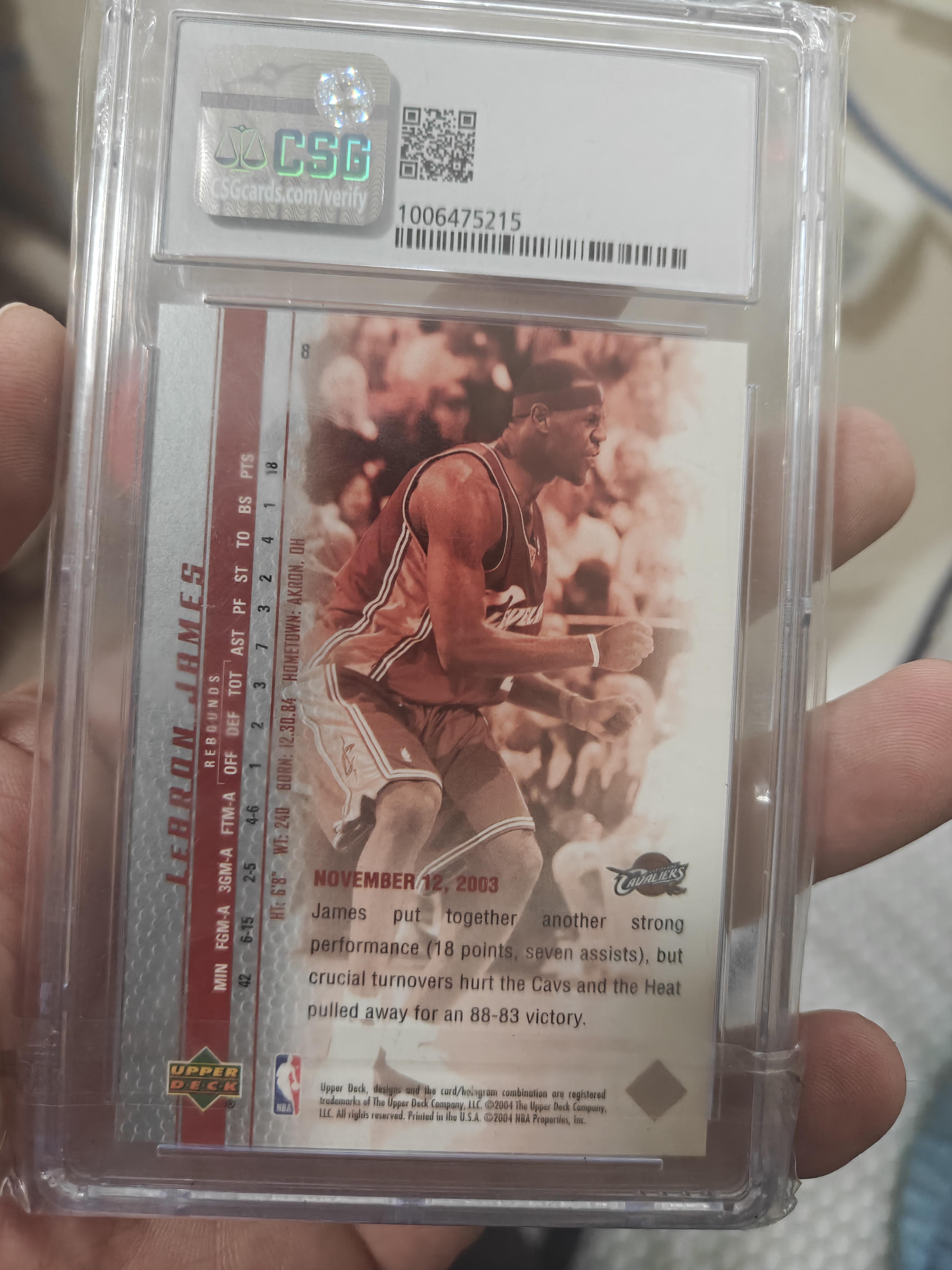 2004 Upper Deck Upper Deck LeBron James RC #8 CSG9.5分 国外评级 新秀年 小皇帝 勒布朗 詹姆斯 骑士 UD 特卡 专收必备