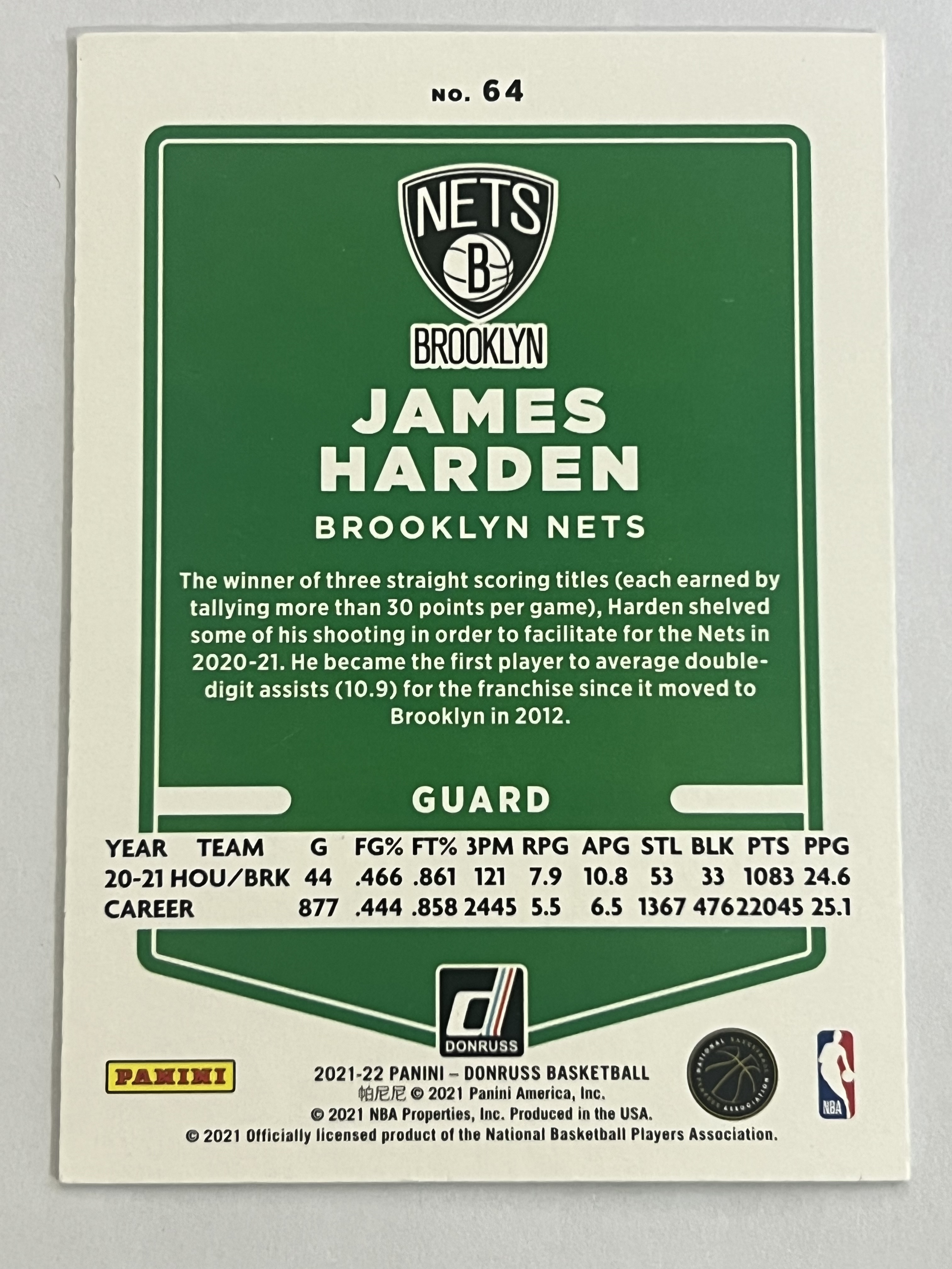 2021-22 Panini Donruss James Harden 詹姆斯 哈登 大胡子 篮网队 《 热门球星 收藏必备 》 可累计 可合并 #64