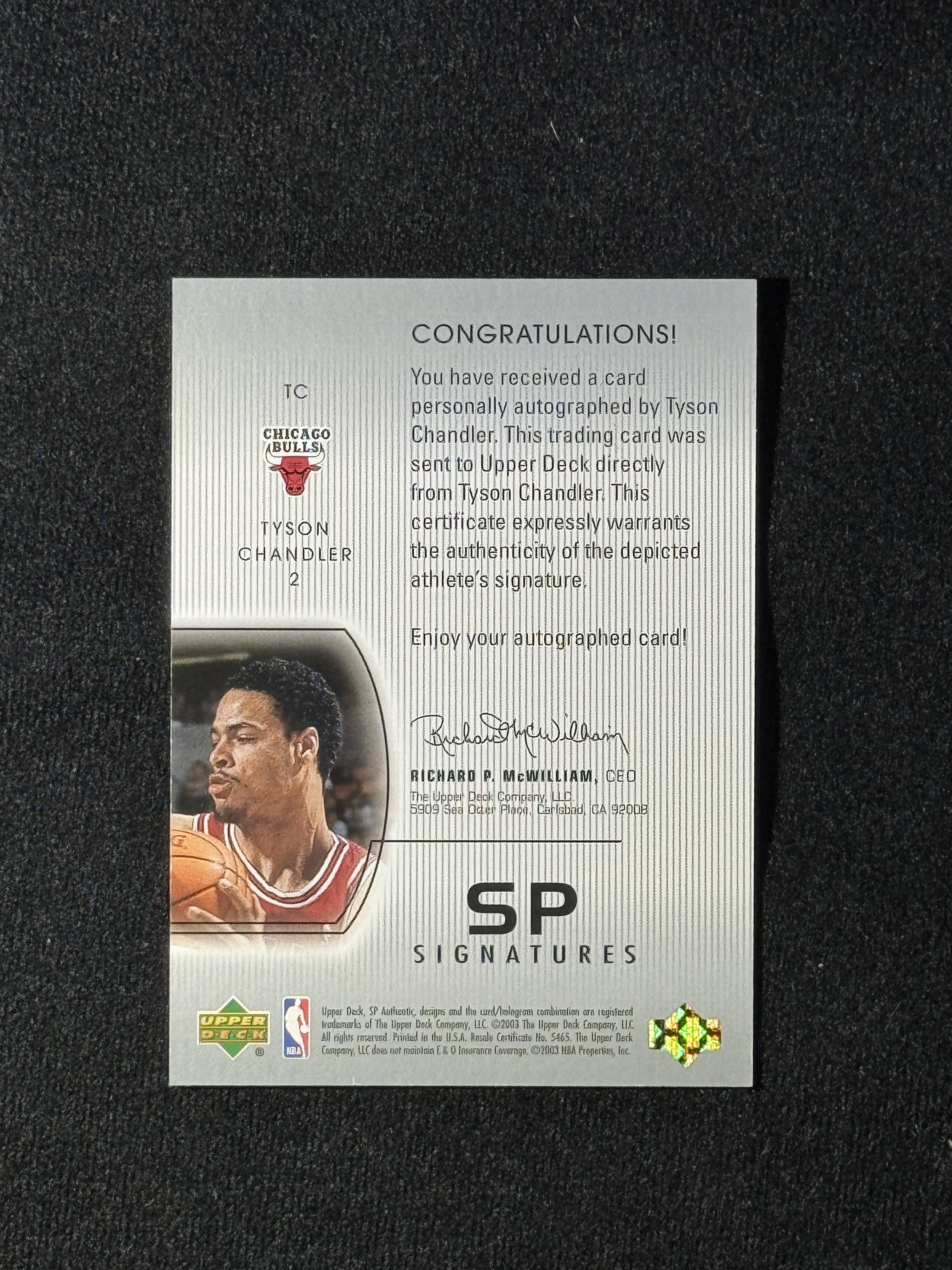 2003 Upper Deck SP Authentic Tyson Chandler RC 【扎克代卖】UD 公牛新秀 拳王 泰森 钱德勒 卡签 实卡好看 瑕疵如图 福盒 猪脚饭