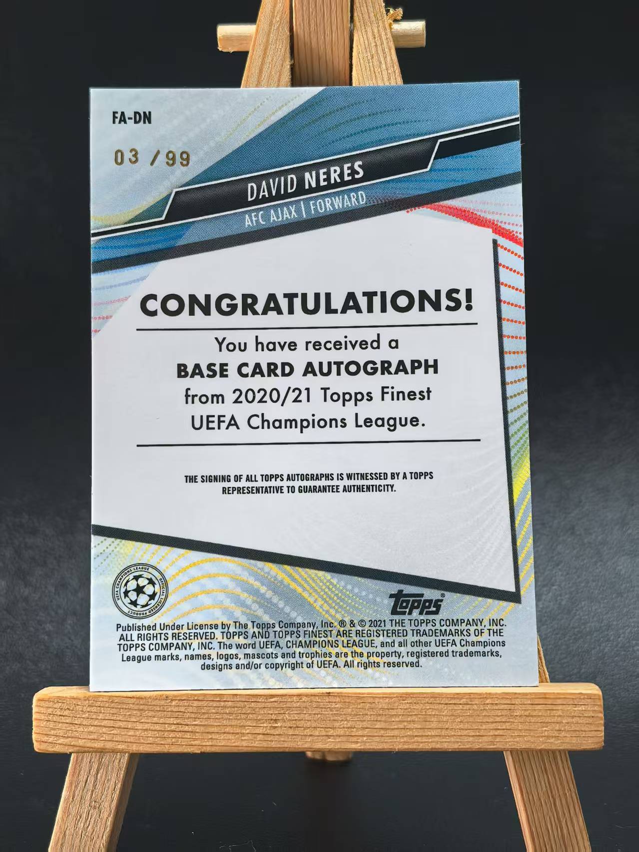 2021 Topps Finest David Neres 【哆哆卡社】戴维·内雷斯 签字 绿折 欧冠 finest系列 收藏必入 卡品如图