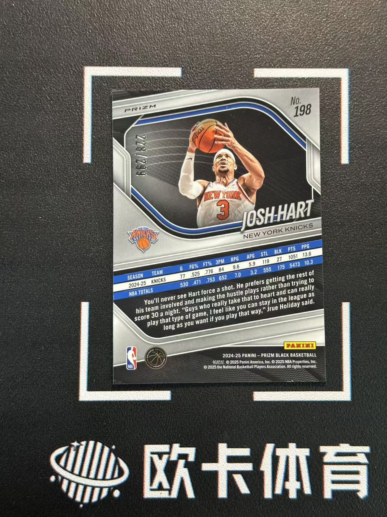 2024-25 Panini Prizm Black Josh Hart 【欧卡体育】pz 约什 哈特 299编 红折 尼克斯 卡品如图(YDD)