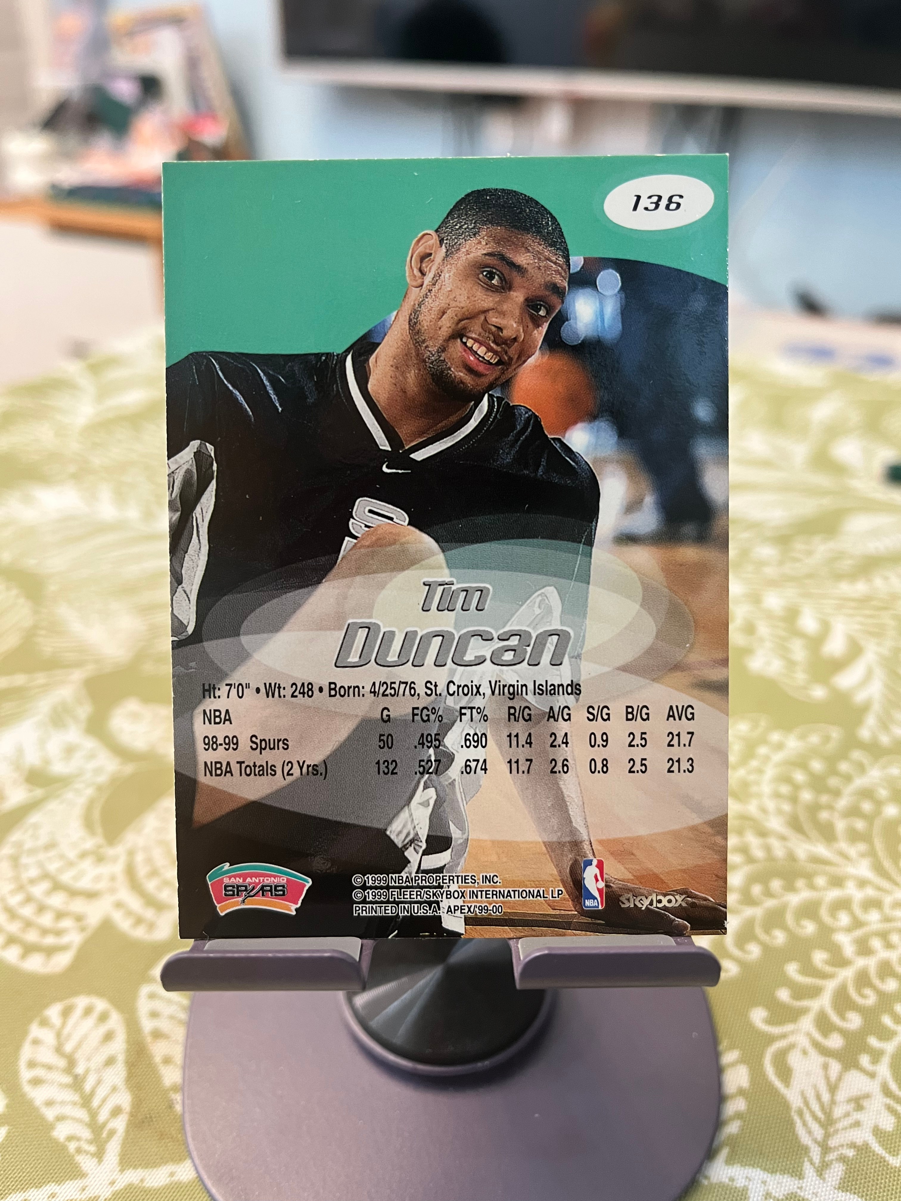 1999 Fleer 老卡 老特 Tim Duncan 蒂姆 邓肯 石佛 马刺【复古 边缘磨砂质感 APEX】【边角瑕疵如图 介意勿拍】#1037