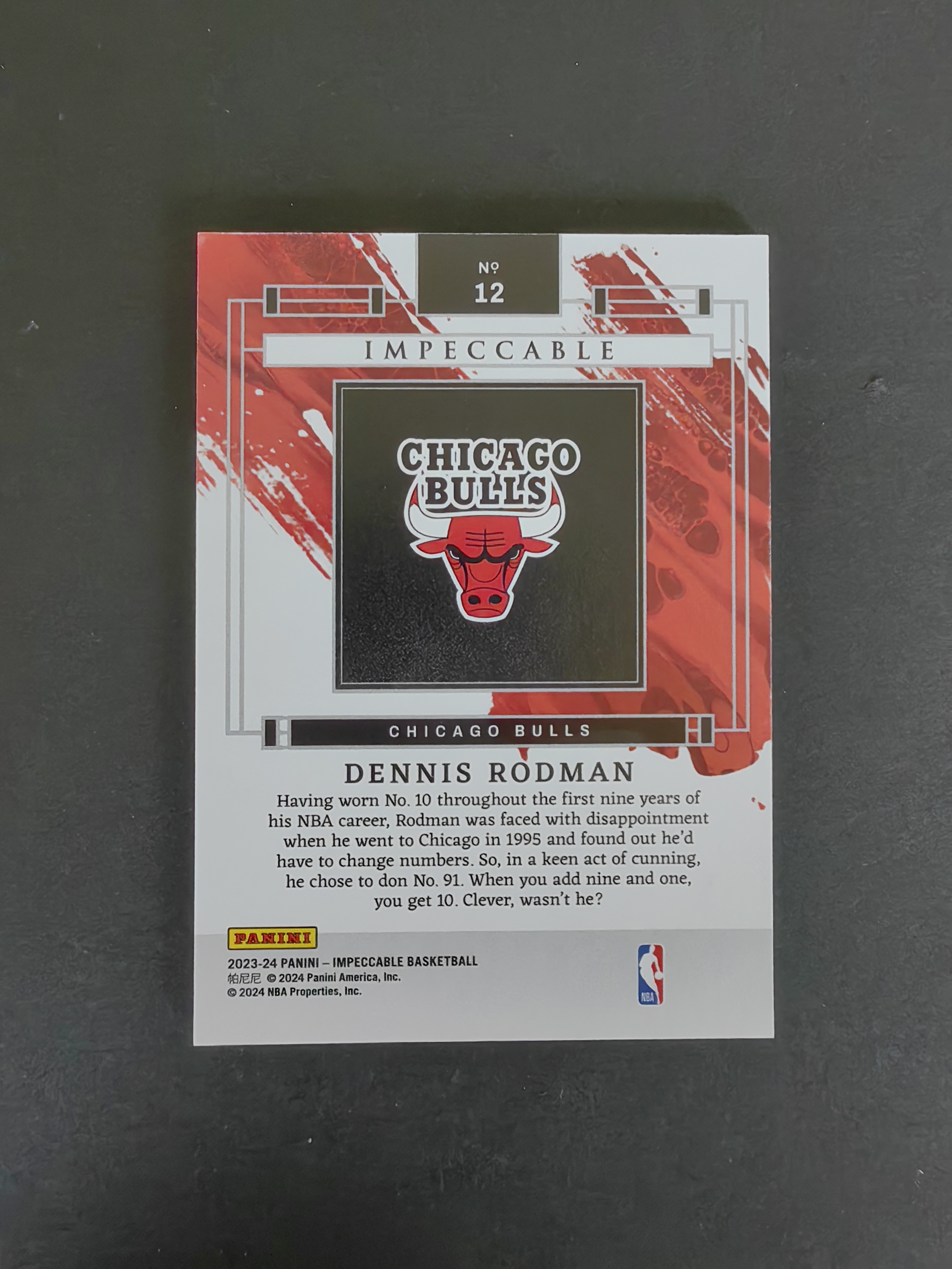 2023-24 Panini Impeccable Dennis Rodman #12 小真金 公牛 丹尼斯罗德曼 名宿 背号编 77/91编 卡品如图