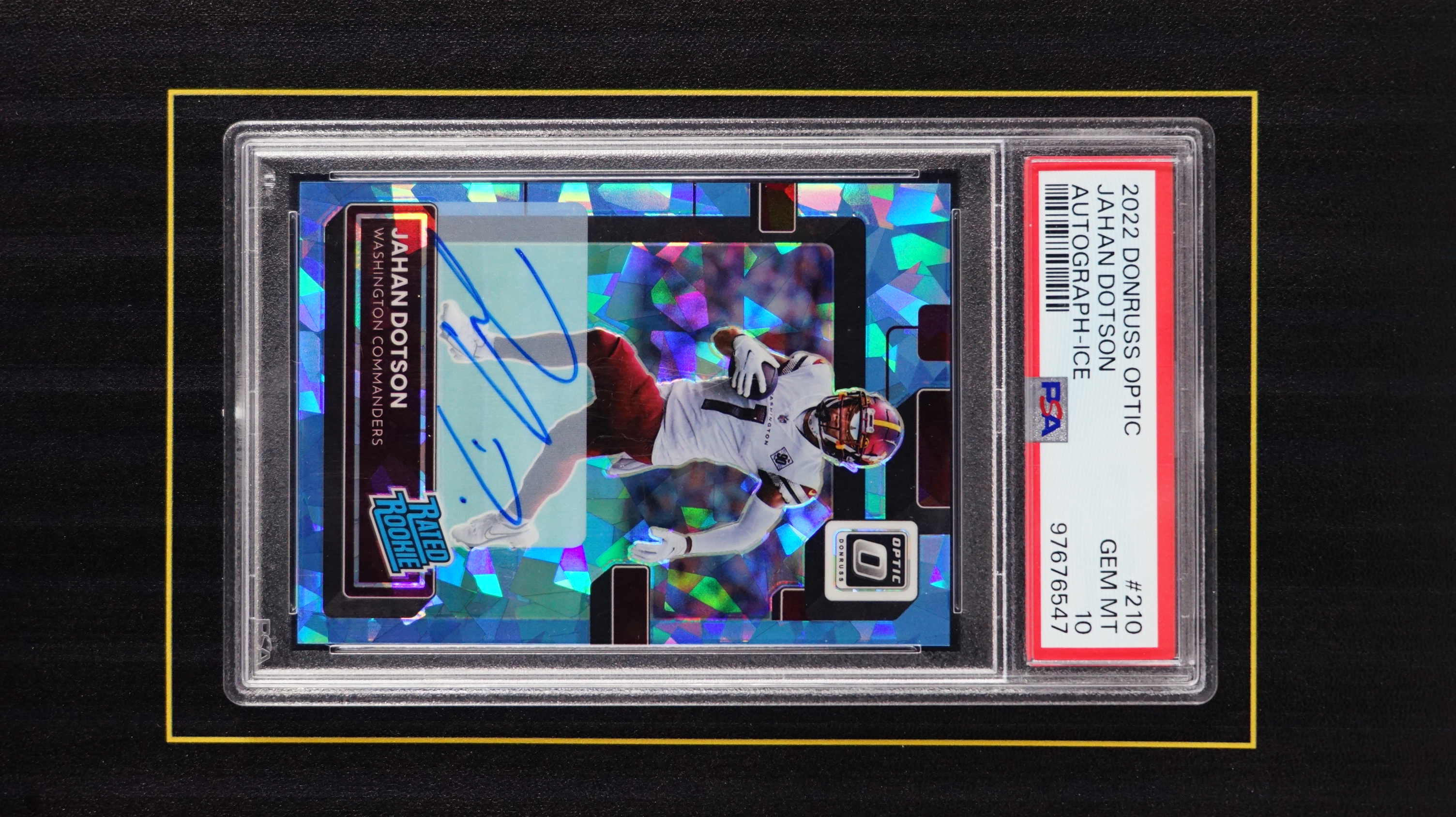 2022 Panini Donruss Jahan Dotson RC 杜蕾斯OP 新秀 华盛顿指挥官 贾汉道森 15编 蓝碎冰折 折射 签字 PSA10分评级【DD小胖】2【超新星代卖】C
