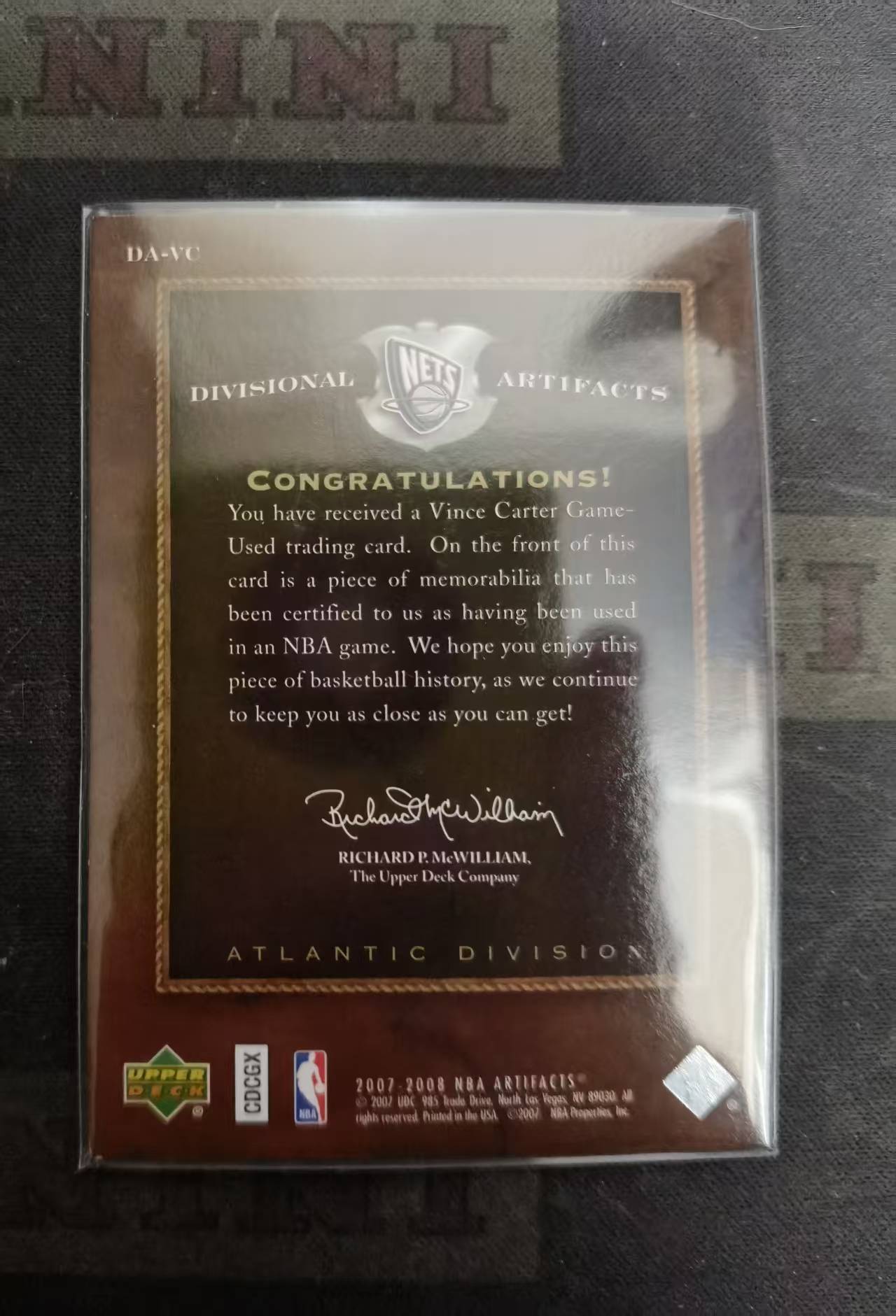 【DLDL拍卖】2007-2008 NBA ARTIEACTS Vince Carter 文斯・卡特 限编019/100 实物卡【卡边角表面见图】