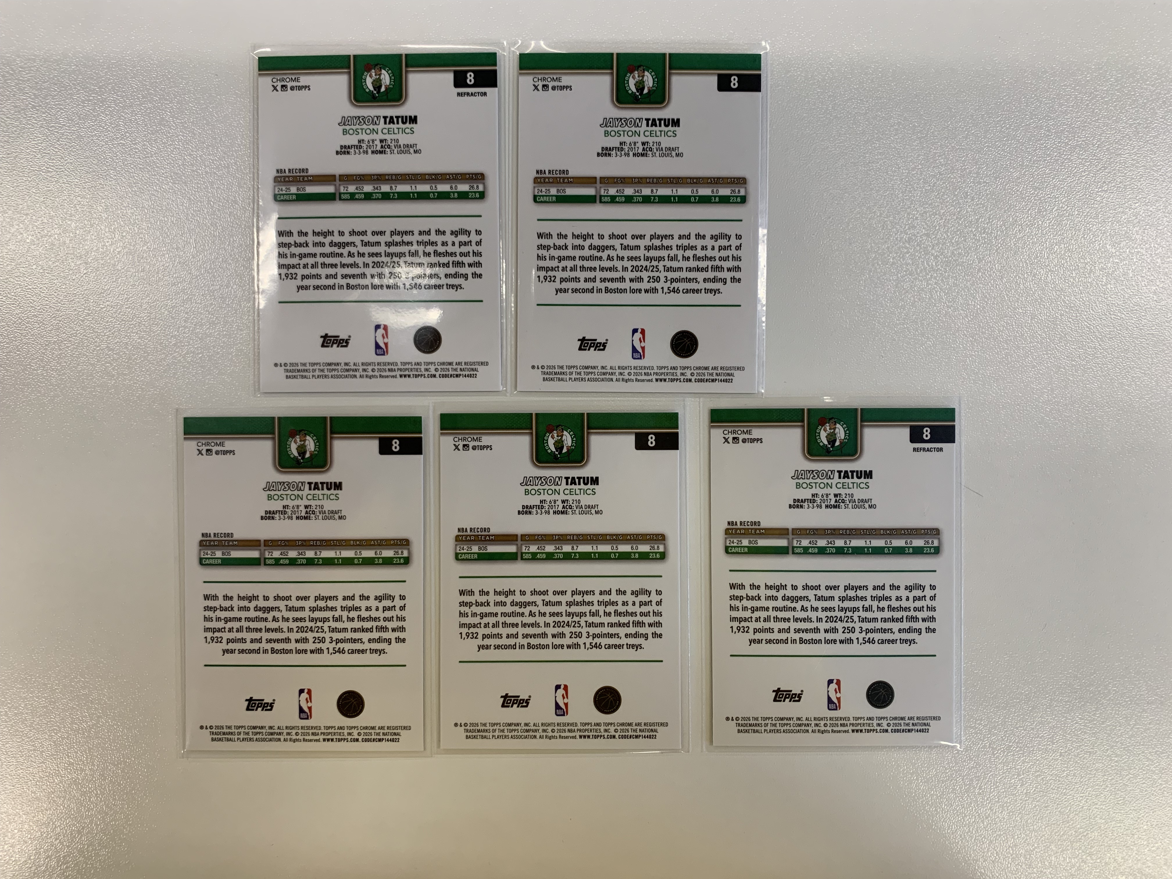 2025-26 Topps Chrome Update Jayson Tatum 杰森 塔图姆 凯尔特人 银折打包 ALG