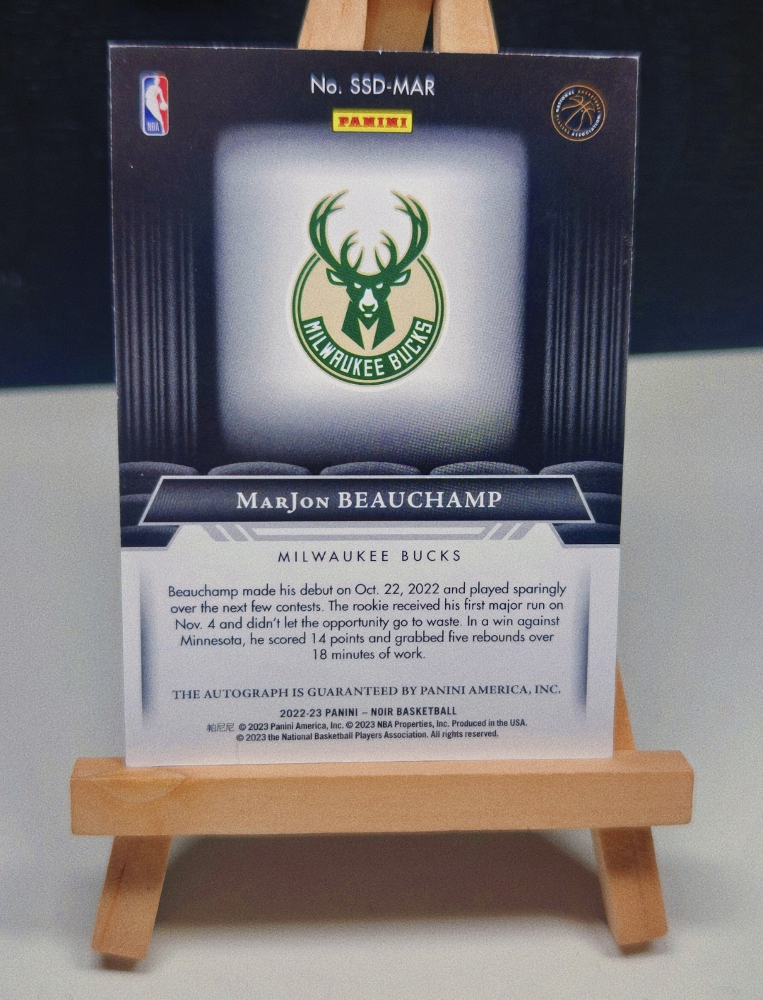 2022-23 Panini Noir MarJon Beauchamp RC 雄鹿 马乔恩比彻姆 noir 99编 新秀 RC 字母哥 收藏必备 细节如图 sga 可评bgs psa 如图