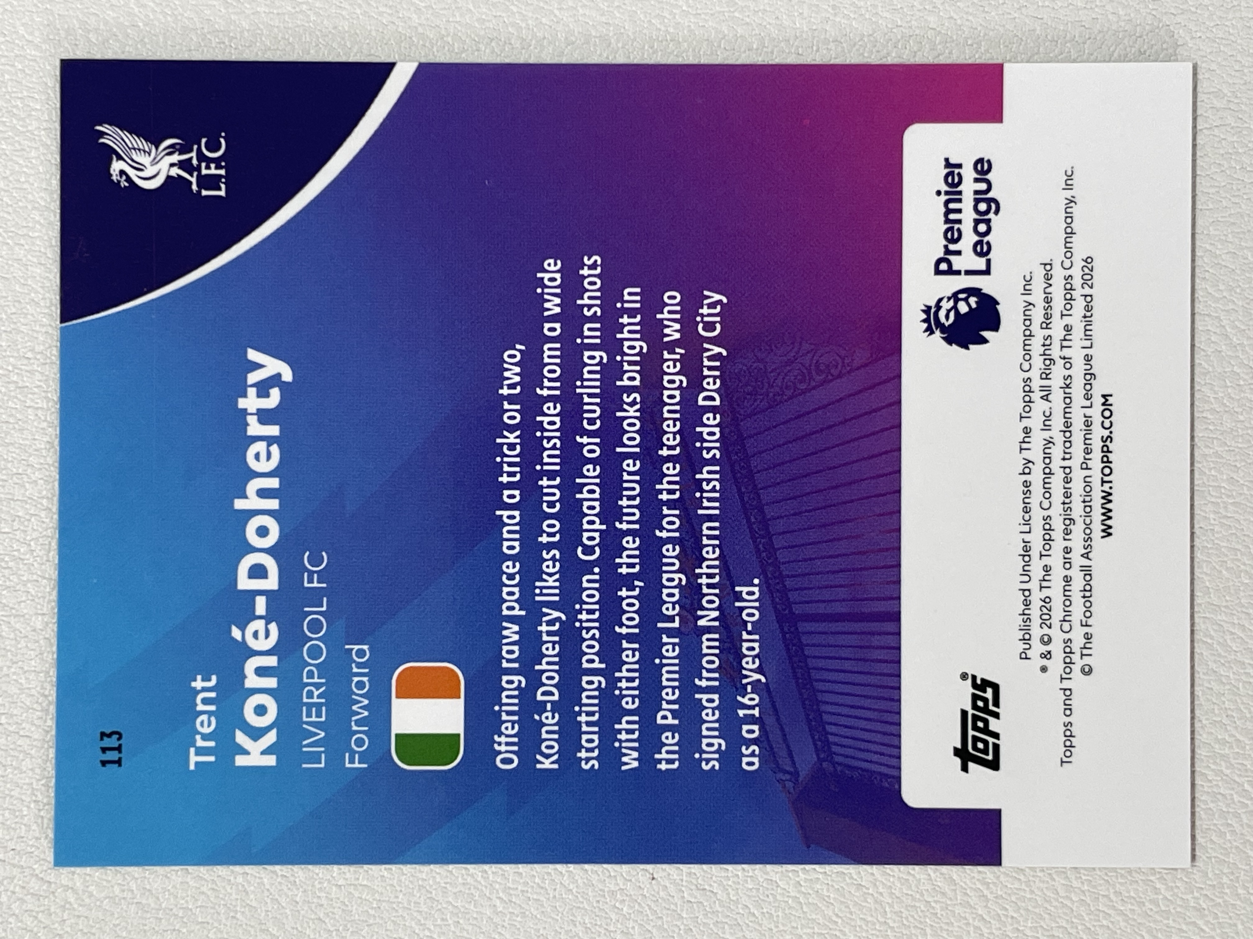 Tim Doherty Card 【天秤座代卖到卡预付85%】2025-26 Topps Chrome 英超tc 利物浦 Trent Kone Doherty 多尔蒂 多赫蒂 ...