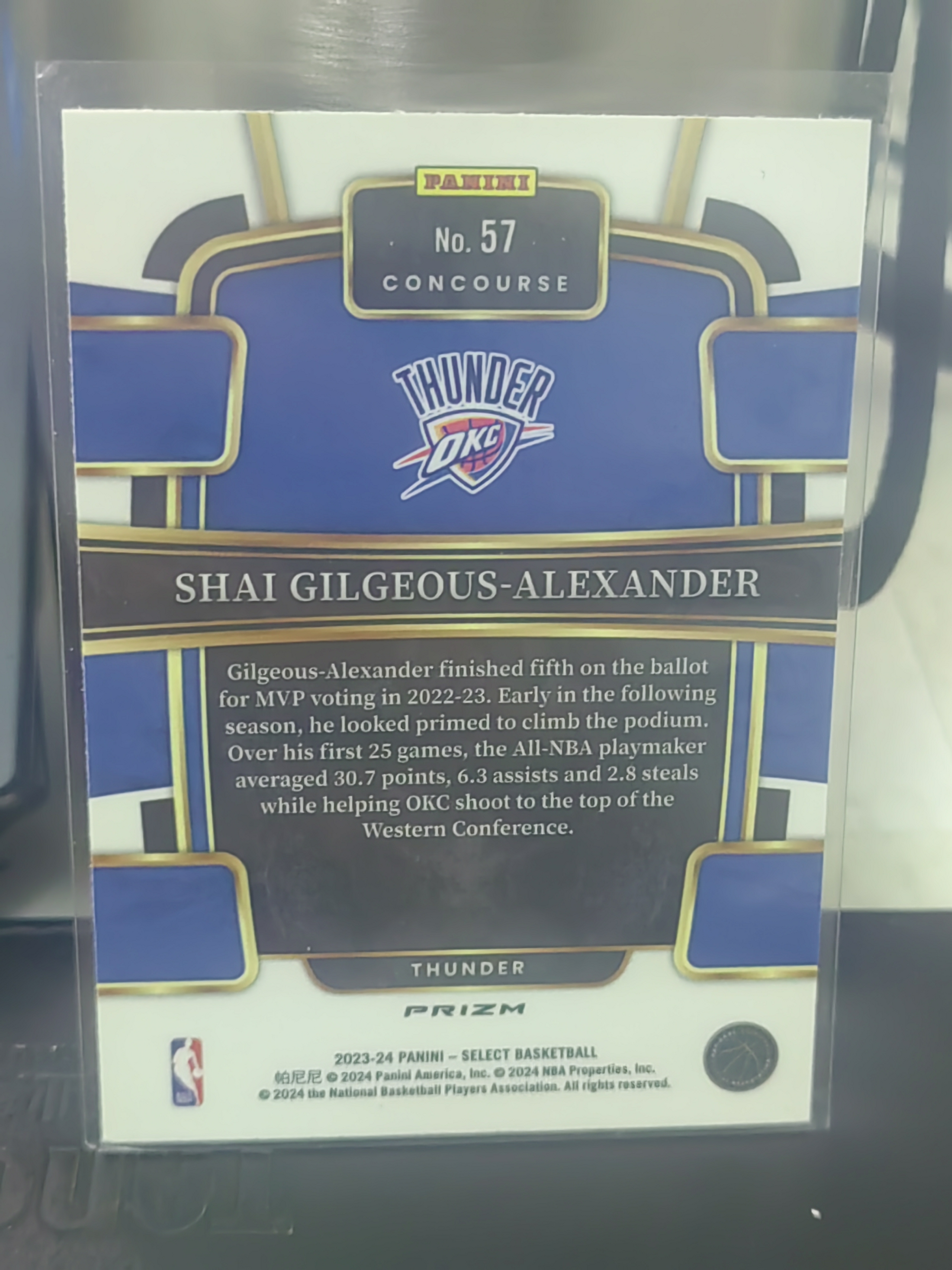 2023-24 Panini Select Shai Gilgeous-Alexander Select 橙波纹 SGA 谢伊 亚历山大 吉尔杰斯 第二张 篮 白边白角 不保卡品 卡品如图