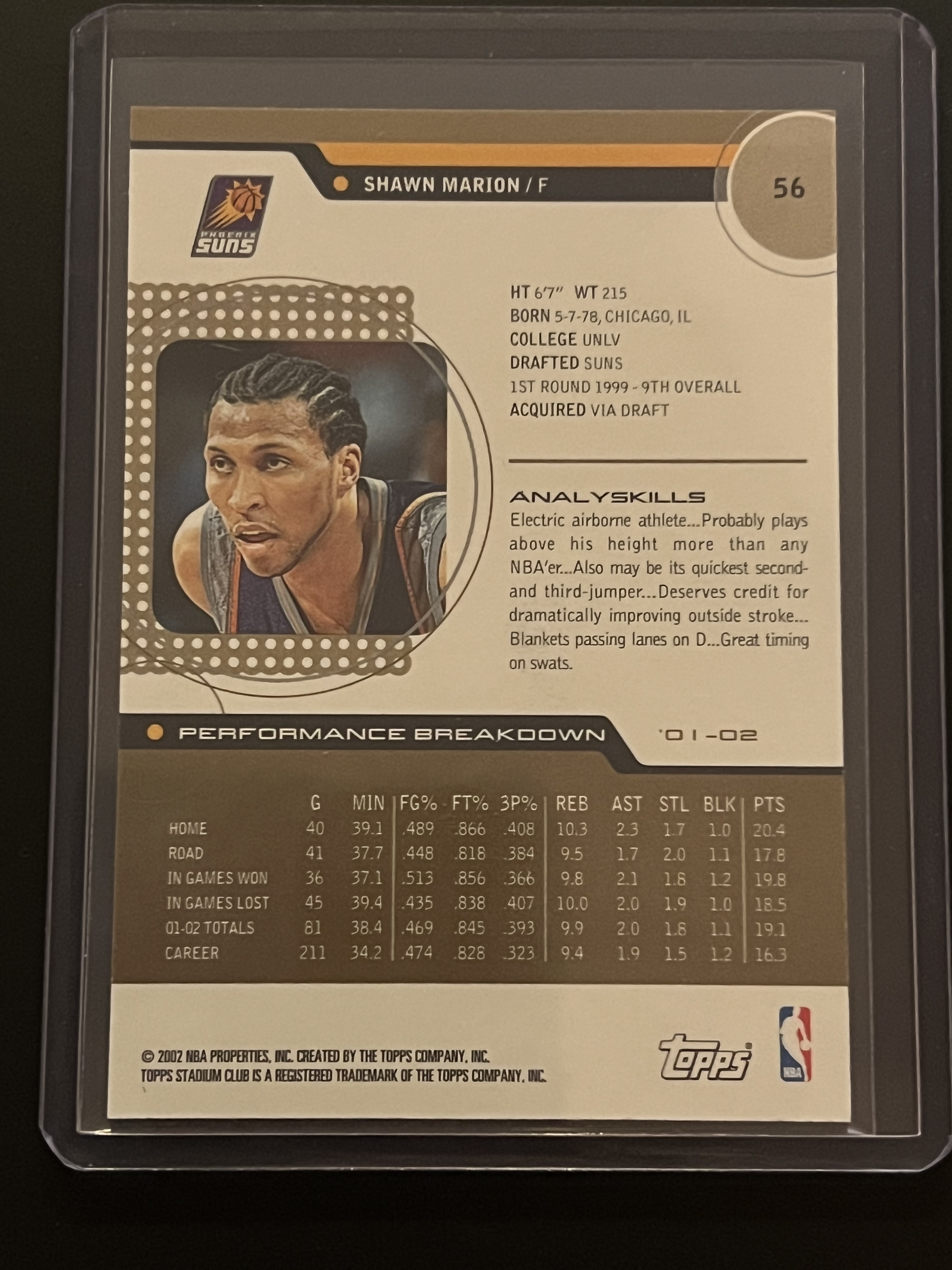 2002 Topps Stadium Club Shawn Marion #56 太阳 肖恩·马里昂 竖版 经典选图 正base 竞技场!!4届NBA全明星阵容,NBA总冠军!!凑套必备!!