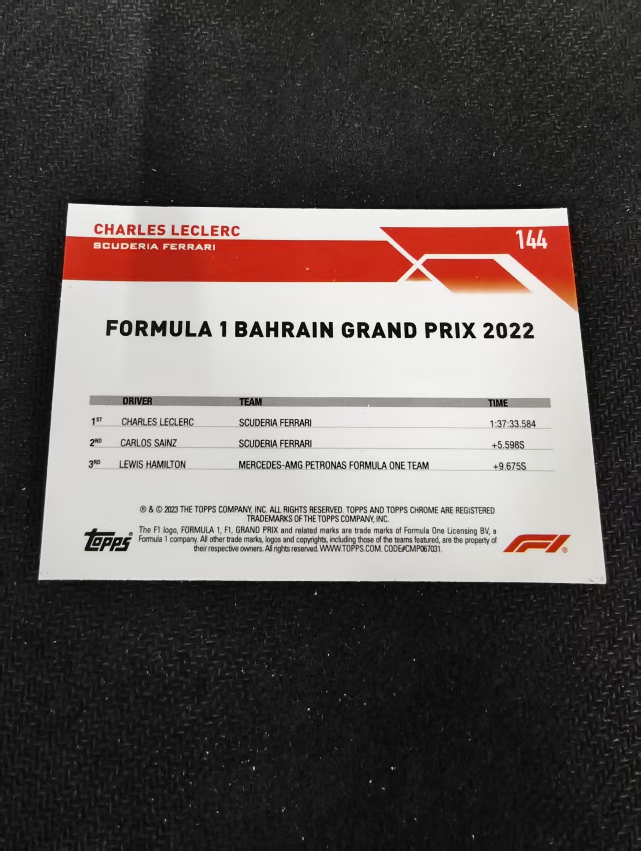 2023 Topps Chrome F1 Charles Leclerc 勒克莱尔 乐扣 法拉利 划痕 边角瑕疵 #144