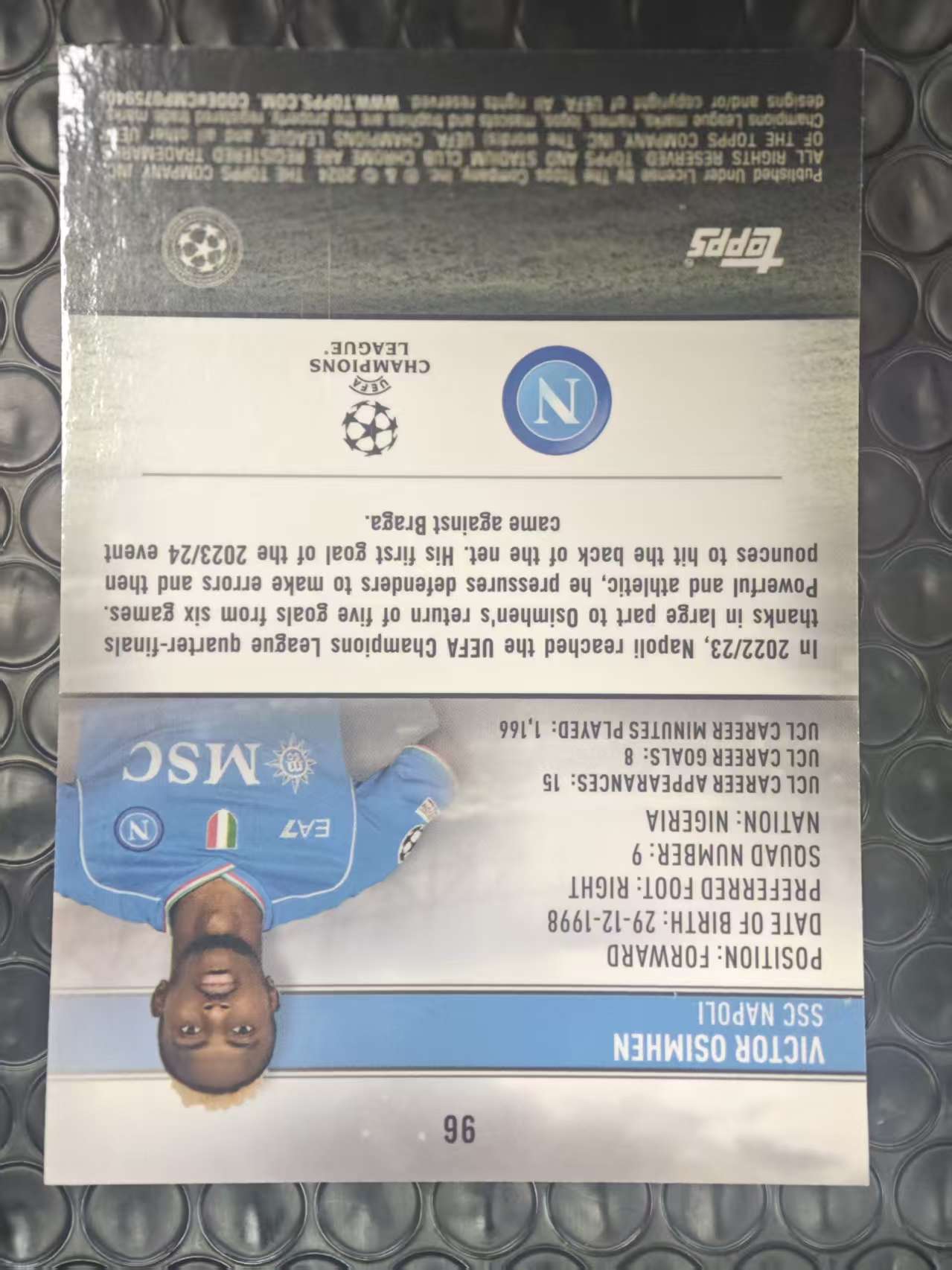 2024 Topps Stadium Club Victor Osimhen 欧冠竞技场 那不勒斯 奥斯梅恩 236/299编 黑白棱镜折 折射 卡品如图【原地起飞卡社】MVP11.6